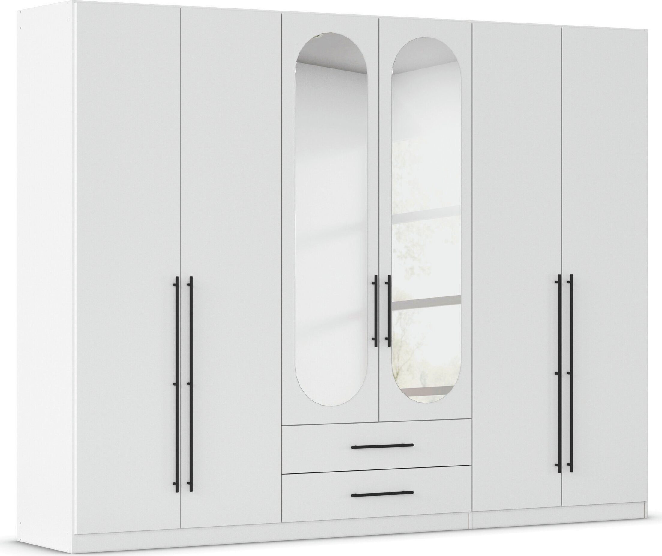 OTTO home Kleiderschrank Schlafzimmer Schrank Garderobe RONDO Breiten 136/181/226/271 cm (3 verschiedene Ausstattungen BASIC/CLASSIC/PREMIUM (inkl. SOFT-CLOSE) elegante ovale Spiegelelemente Metallgriffe in Schwarz MADE IN GERMANY