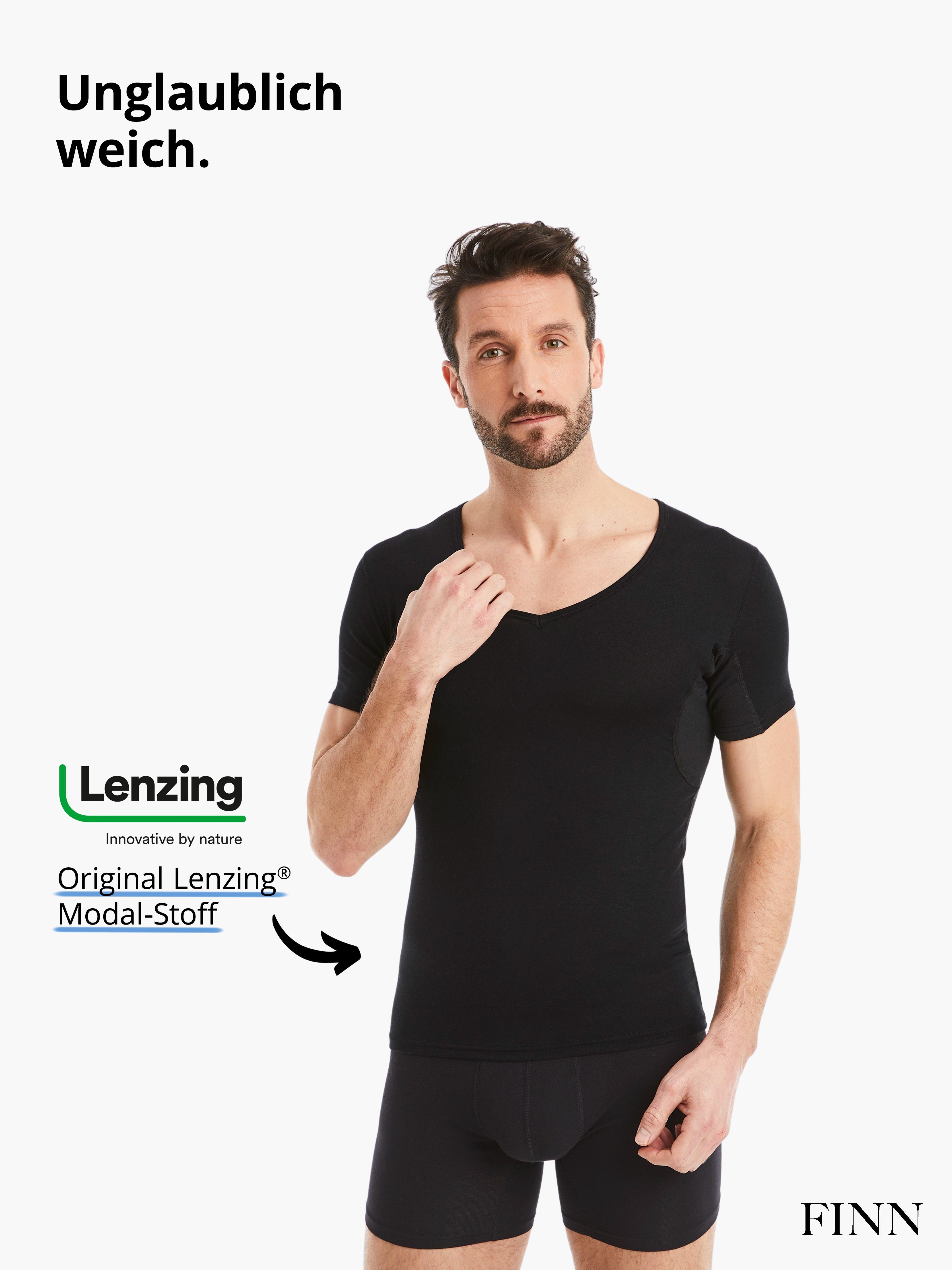 vor Schweißflecken, garantierte Wirkung 100% Anti-Schweiß Design Unterhemd Schwarz Unterhemd Schutz FINN Herren