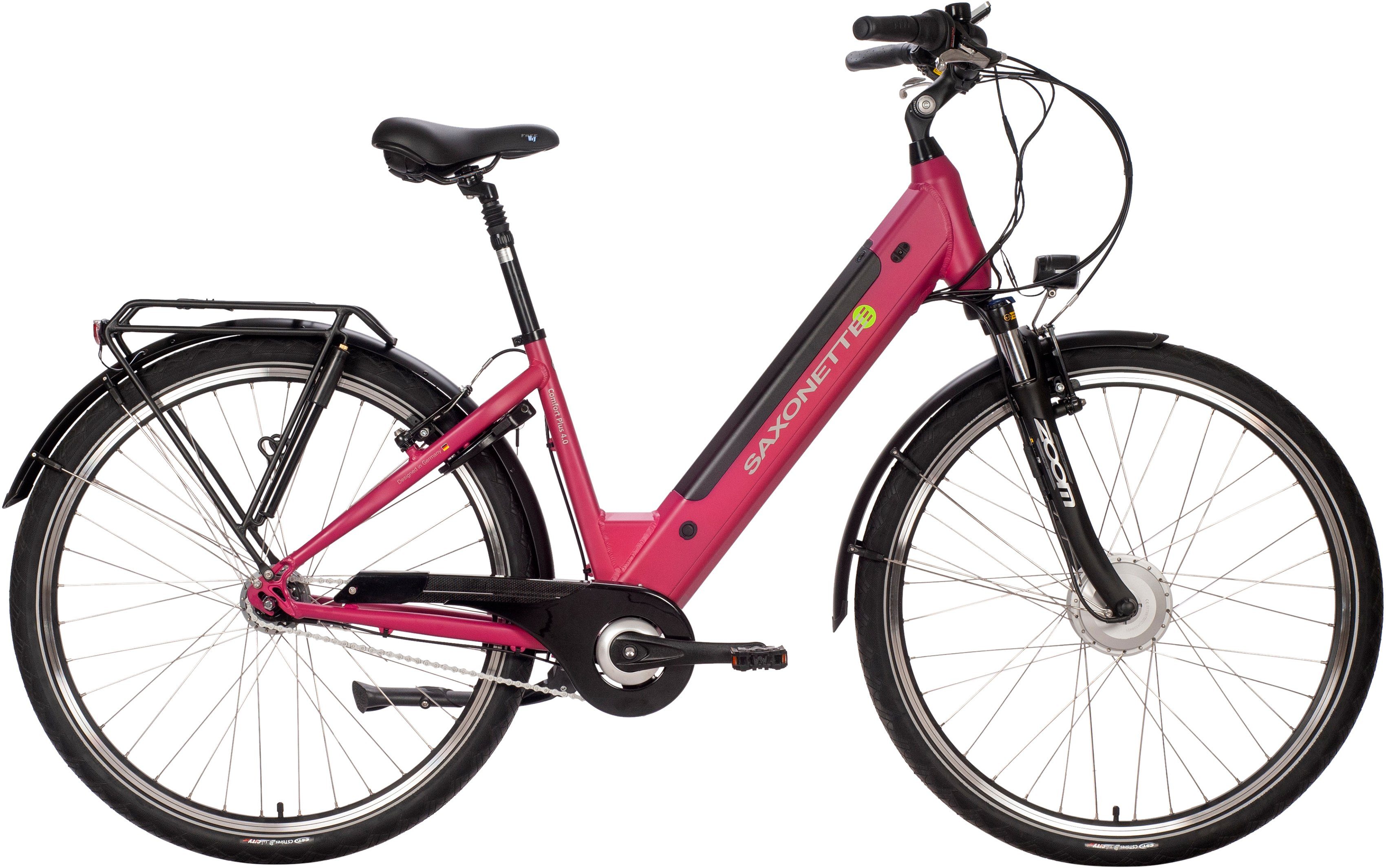 SAXONETTE E-Bike Cityrad Comfort Plus 4.0, 7 Gang Shimano, Nabenschaltung, Frontmotor, 418 Wh, Pedelec, Elektrofahrrad für Damen u. Herren