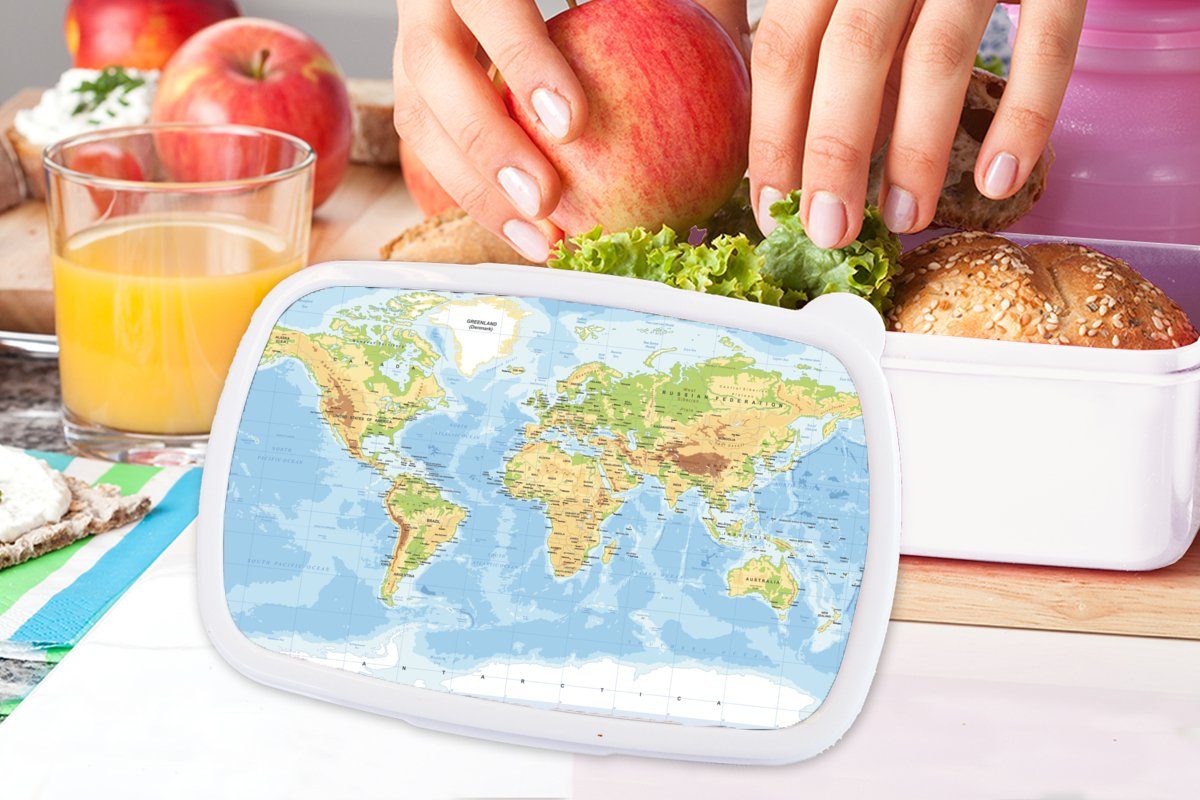 Lunchbox Erwachsene, und für MuchoWow Weltkarte Kinder weiß Atlas, Geographie Mädchen und Brotdose, - Jungs (2-tlg), für - Kunststoff, Brotbox