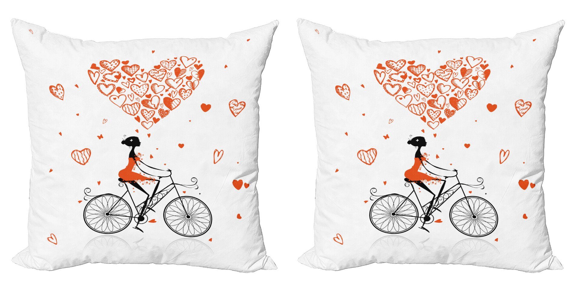 Kissenbezüge Modern Accent Doppelseitiger Digitaldruck, Abakuhaus (2 Stück), Valentine Romantische Radfahrer Mädchen