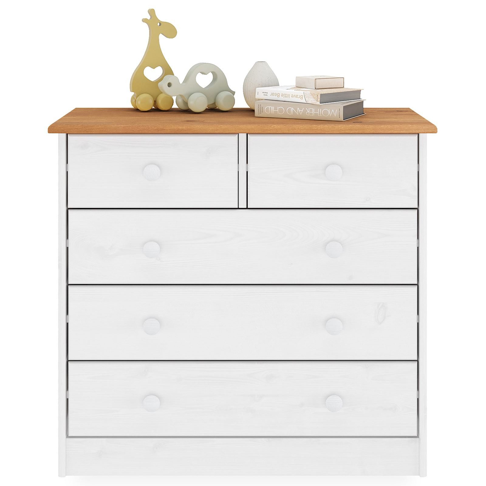 IDIMEX Kommode RONDO, Kommode Anrichte Sideboard mit 5 Schubladen Kiefer massiv lackiert in