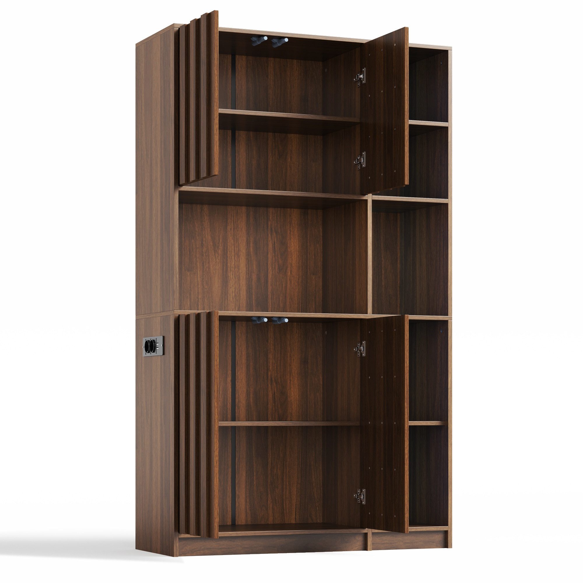 Odikalo Hochschrank Küchenschrank Sideboard mit LED, Küchenregal mit Steckdose (Küchenschrank Hochschrank 4-stöckiges vertikales Auszieh-Gewürzregal Weinregal und Vitrine 180 × 105 × 40 cm)