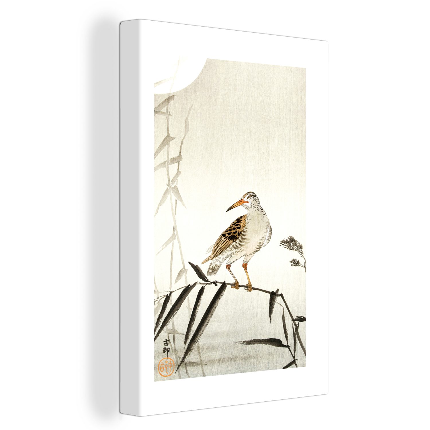 OneMillionCanvasses® Leinwandbild Japan - Vogel - Blätter - Skandinavisch, (1 St), Leinwandbild fertig bespannt inkl. Zackenaufhänger, Gemälde, 20x30 cm