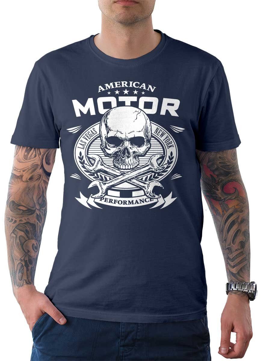 Rebel On Wheels T-Shirt Herren T-Shirt Tee American Motor mit Biker / Motorrad Motiv Denim