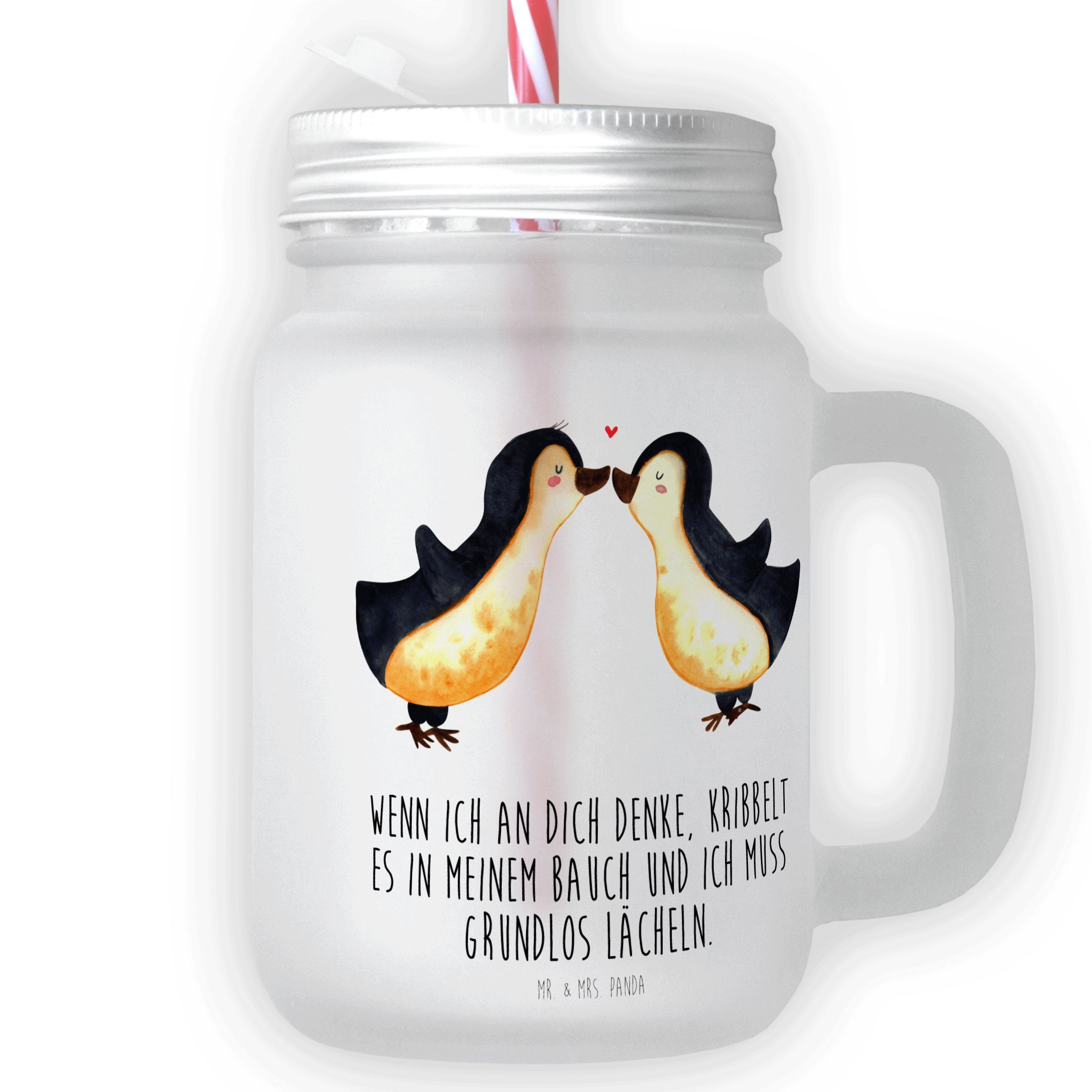 Mr. & Mrs. Panda Glas Pinguine Kuss - Transparent - Geschenk, Freund, Ehefrau, Liebesgesche, Premium Glas