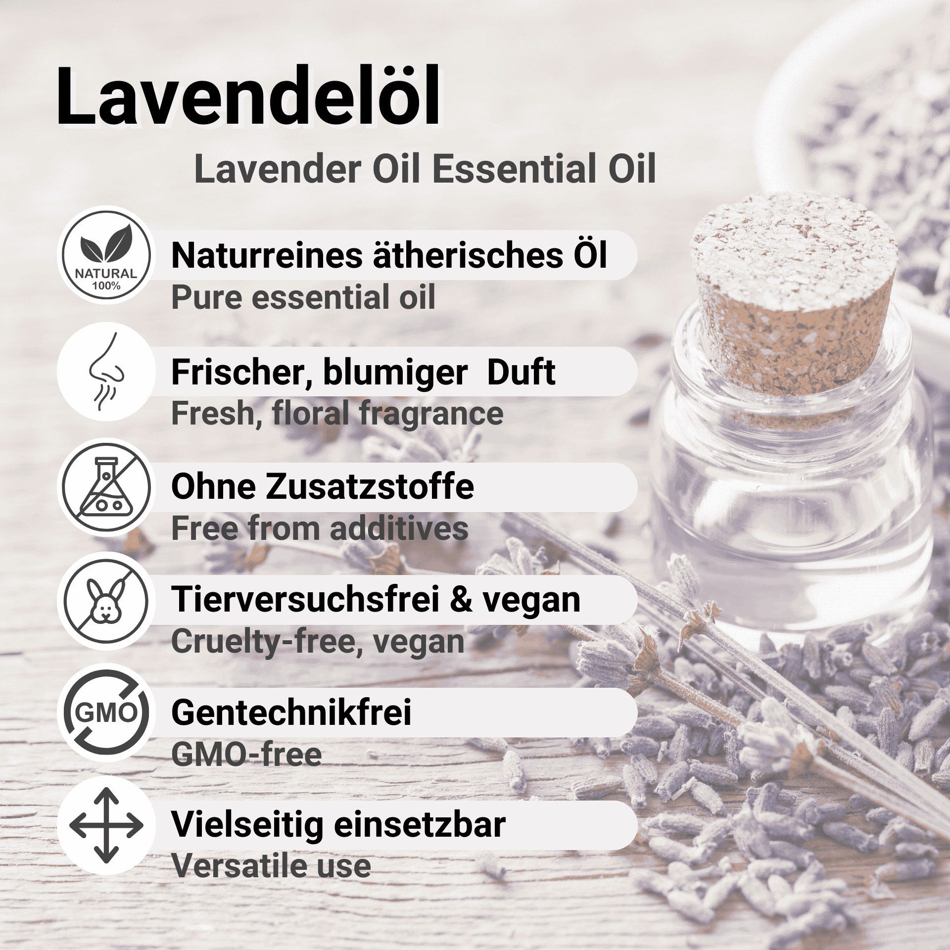 DistrEbution Duftöl Ätherisches Öl, Lavendelöl, 100% Naturrein, Für Kerzen und Kosmetik