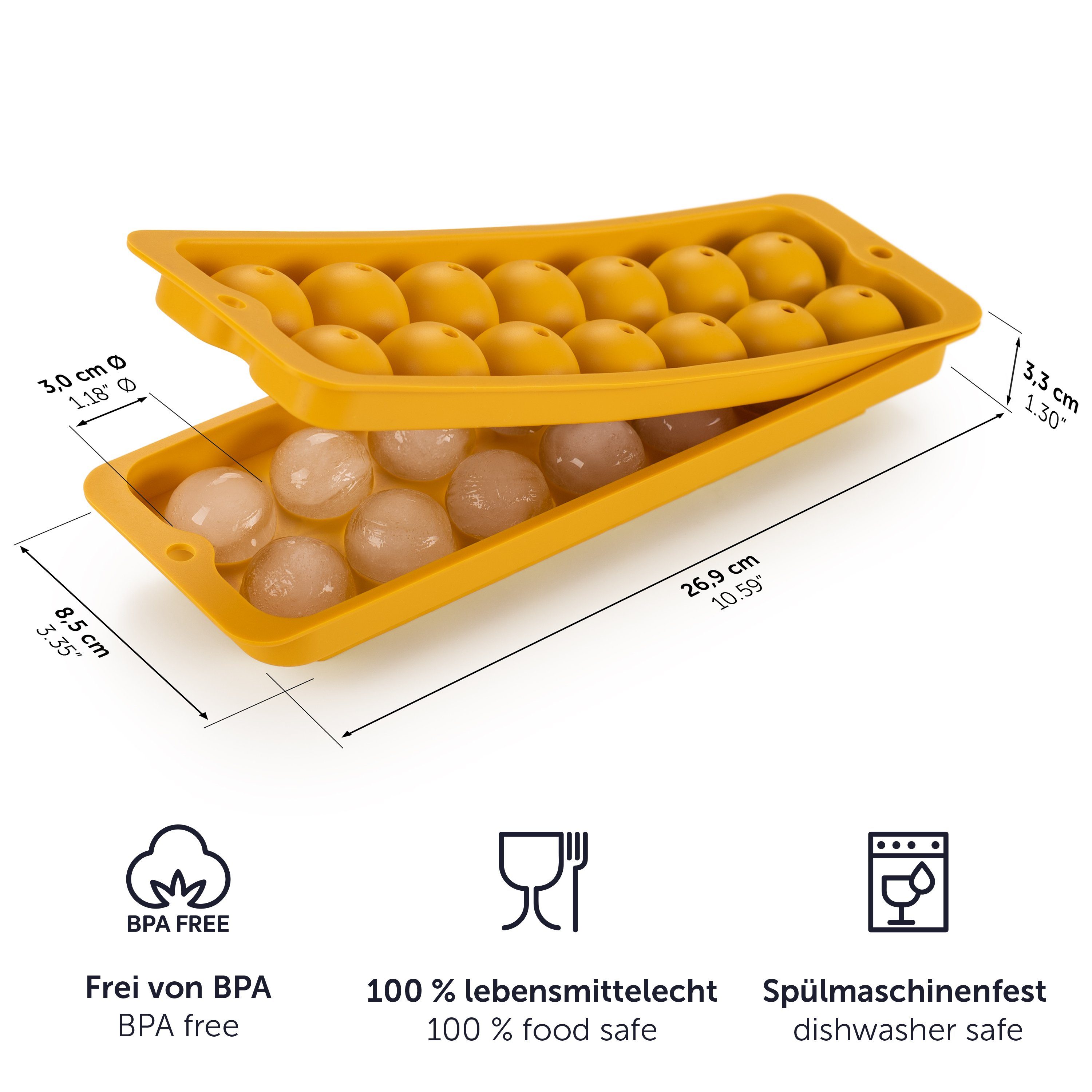 Leichtes Kugeln Gelb Eiskugelform Eiswürfel BPA M, 2x14er Blumtal Pack, - Eiswürfelform Herauslösen der frei, Kugelgröße & Schwarz Silikon Eiswürfelform