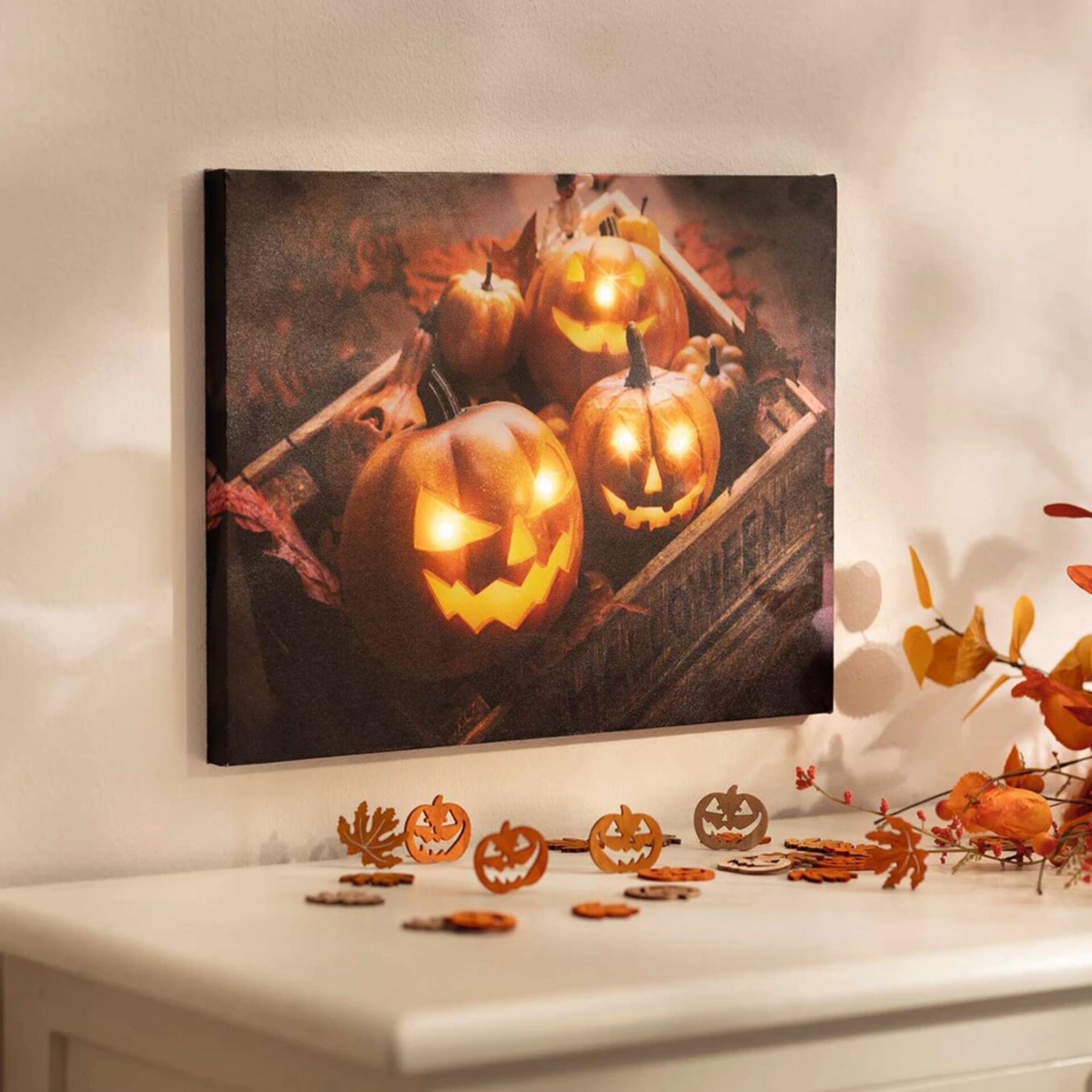 Home-trends24.de Bild LED Bild Halloween Kürbis günstig online kaufen