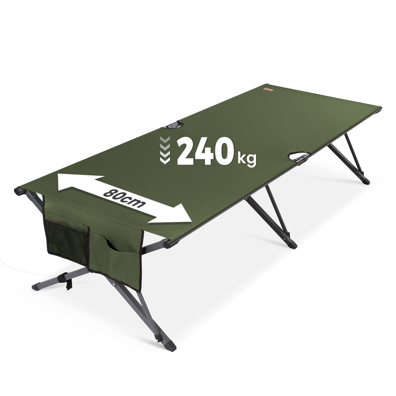HOMECALL Klappbett Feldbett Camping klappbar 210×80 cm bis 240 kg (Campingbett extra breit mit 600D Oxford-Gewebe, verstärkte X-Beine, faltbares Klappbett mit Seitentasche) 600D Oxford-Gewebe, : Strapazierfähig & atmungsaktiv