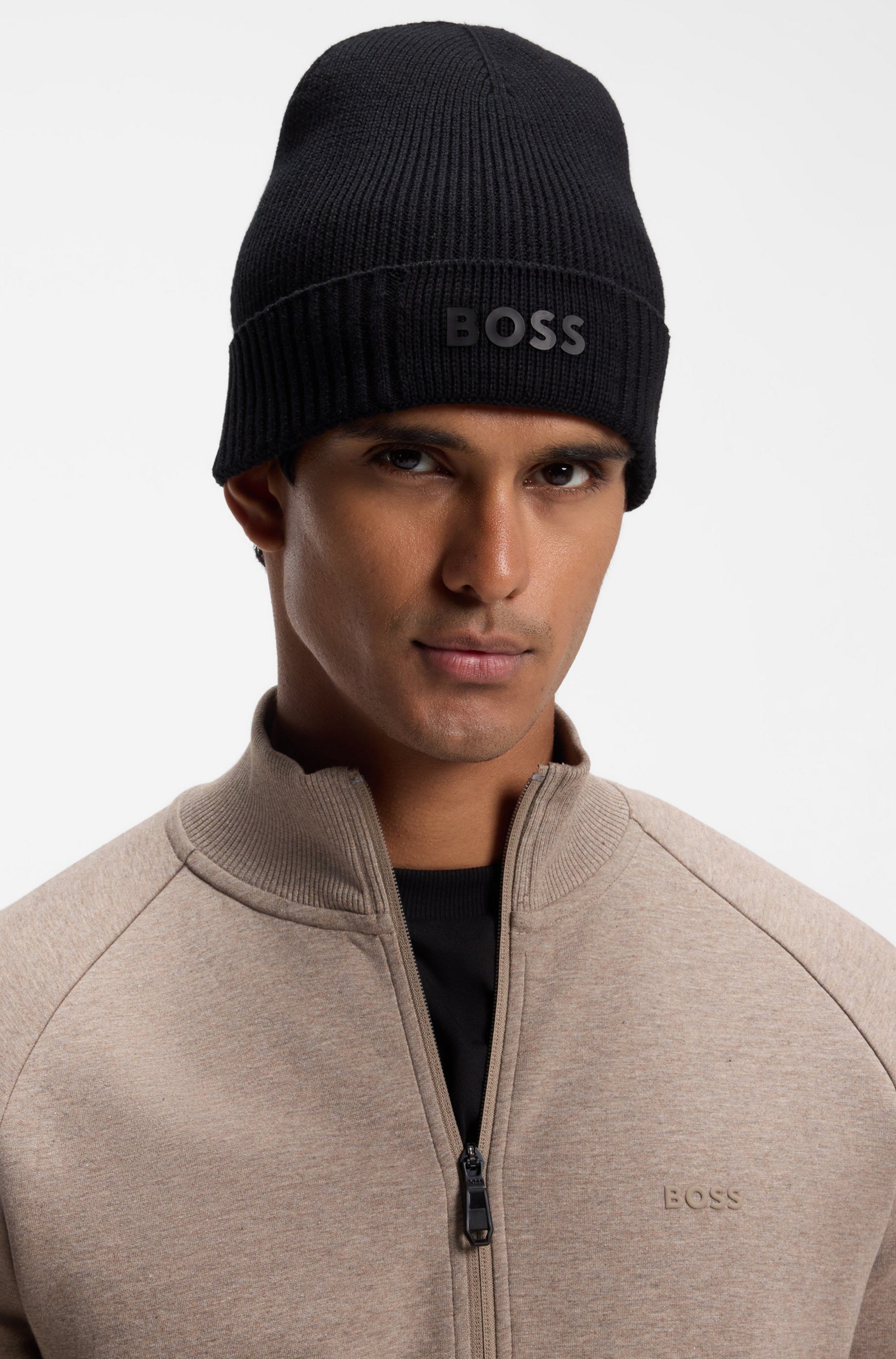 BOSS GREEN Beanie Asic Beanie aus Rippenstrick