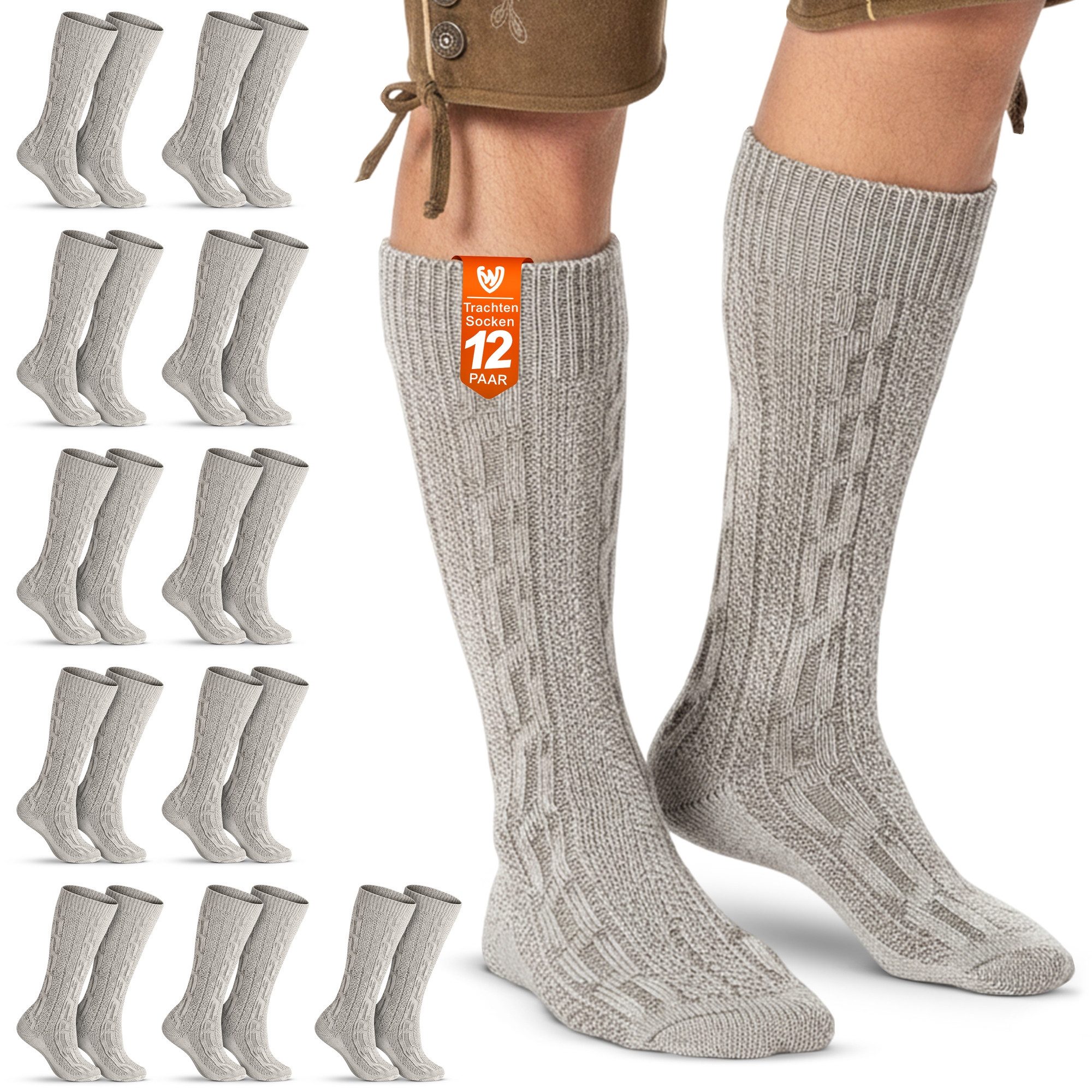 German Wear Trachtensocken GW200 12xPaar AMZ (12er-Pack) Trachtensocken 12er Pack Trachtenstrümpfe Zopfmuster 40cm