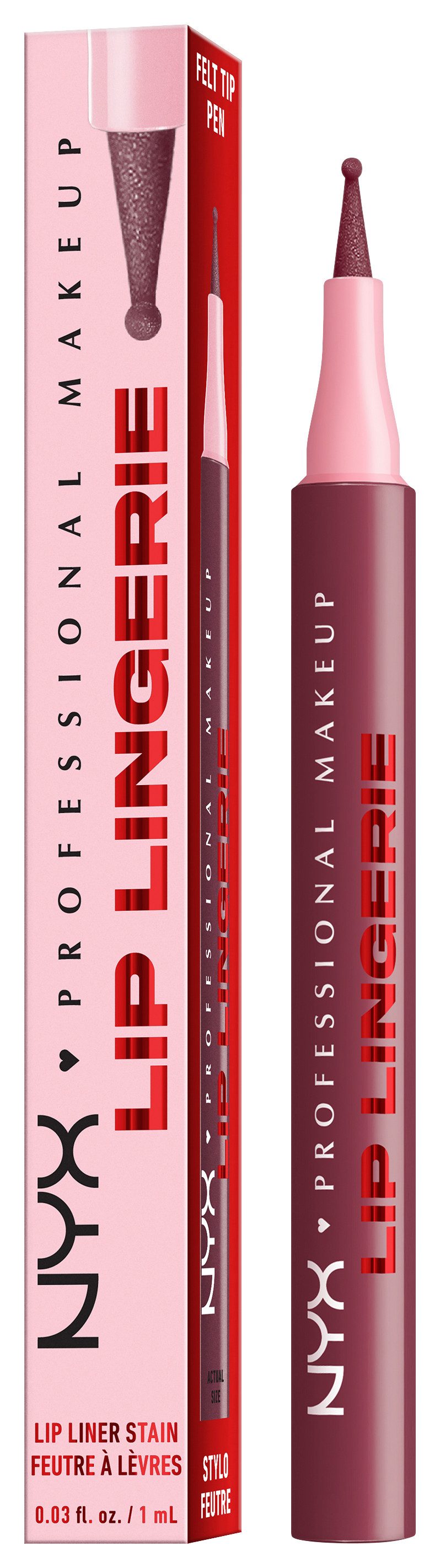 NYX PROFESSIONAL MAKEUP Lippenstift LIP LINGERIE LIP LINER STAIN, wisch- und wasserfesten Halt, mit präziser Filzkugelspitze