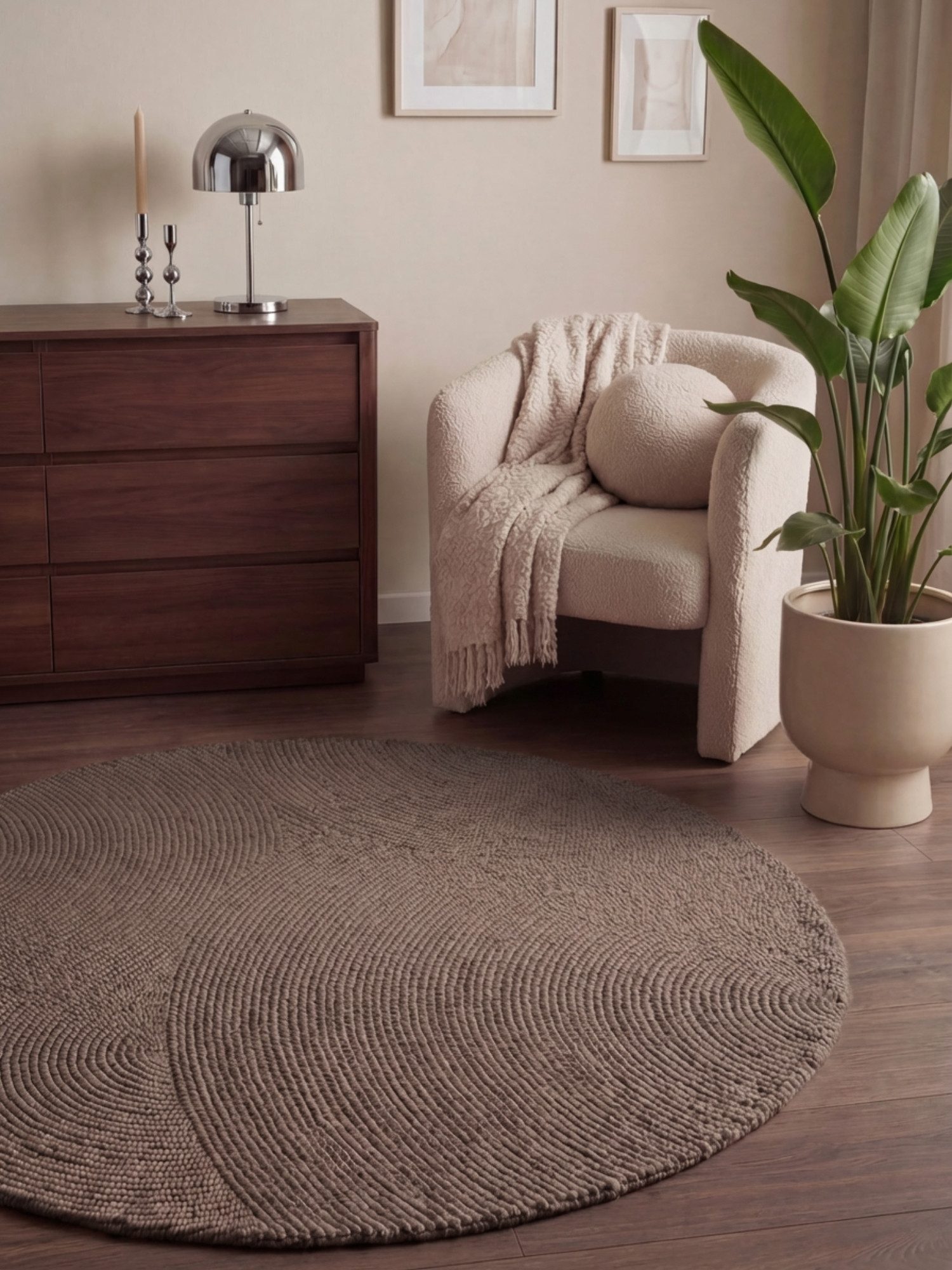 HANSE Home Wollteppich Calmio, auch als Läufer und in rund, rund, Höhe: 18 mm, Handgetuftet, Wolle, Natur, Wohnzimmer, Schlafzimmer, Skandi, Hygge
