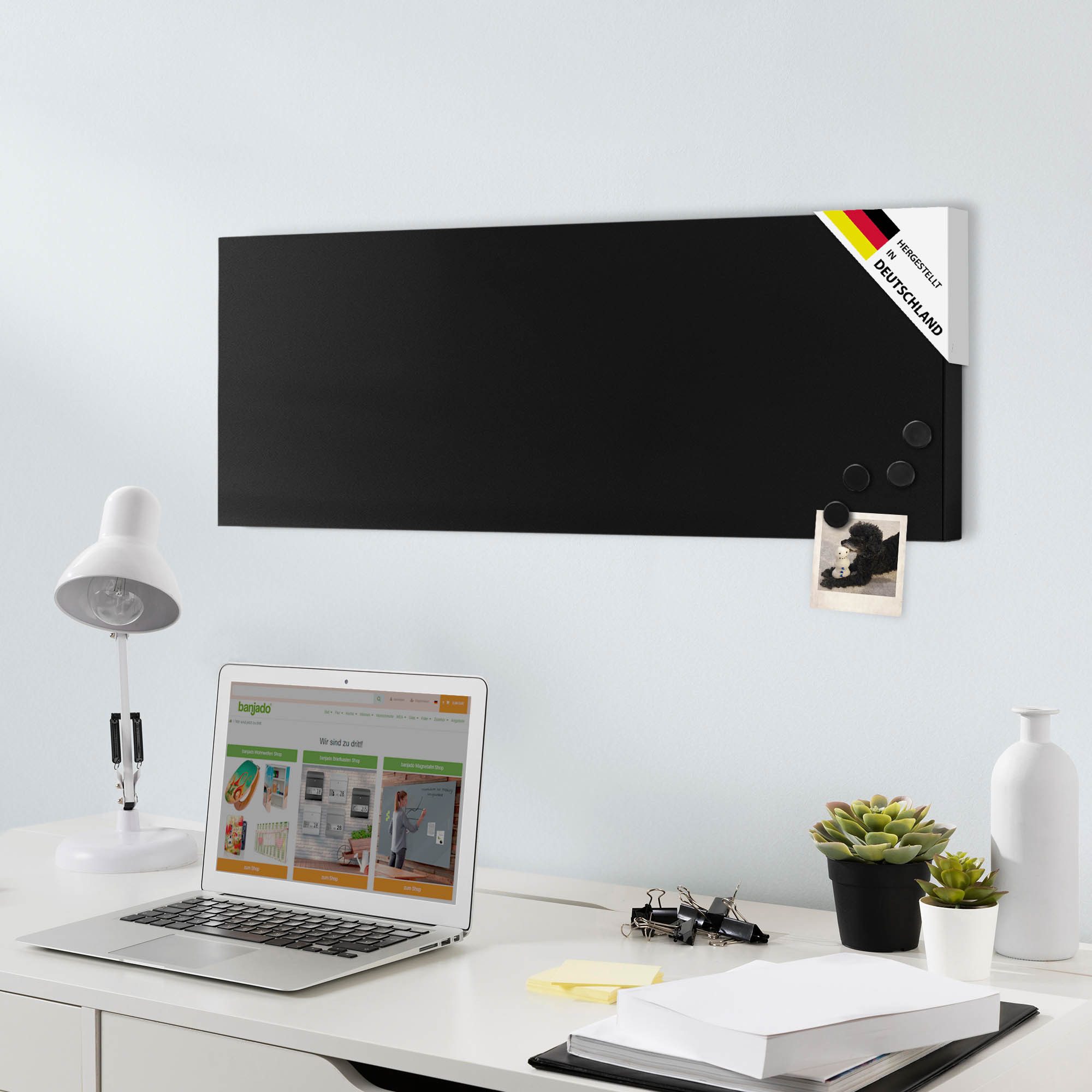 banjado Magnettafel aus Metall 75x30cm in weiß oder schwarz