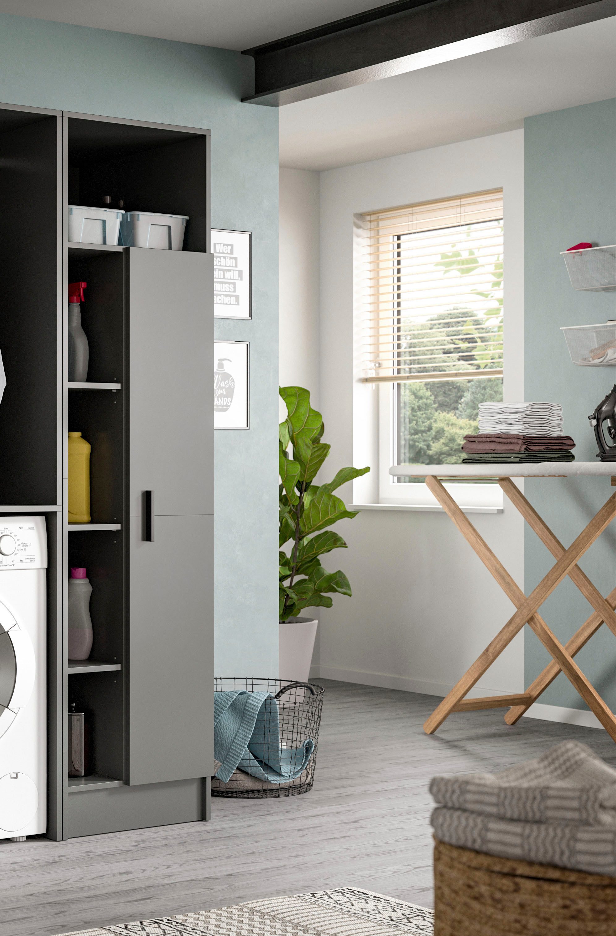 welltime Mehrzweckschrank FALAS, Höhe 195cm, 1 Tür, 1 Kleiderstange, 5 offene Fächer (1-St., in verschiedenen Farben erhältlich) Universalschrank, Wäscheschrank – Bild 5 von 5