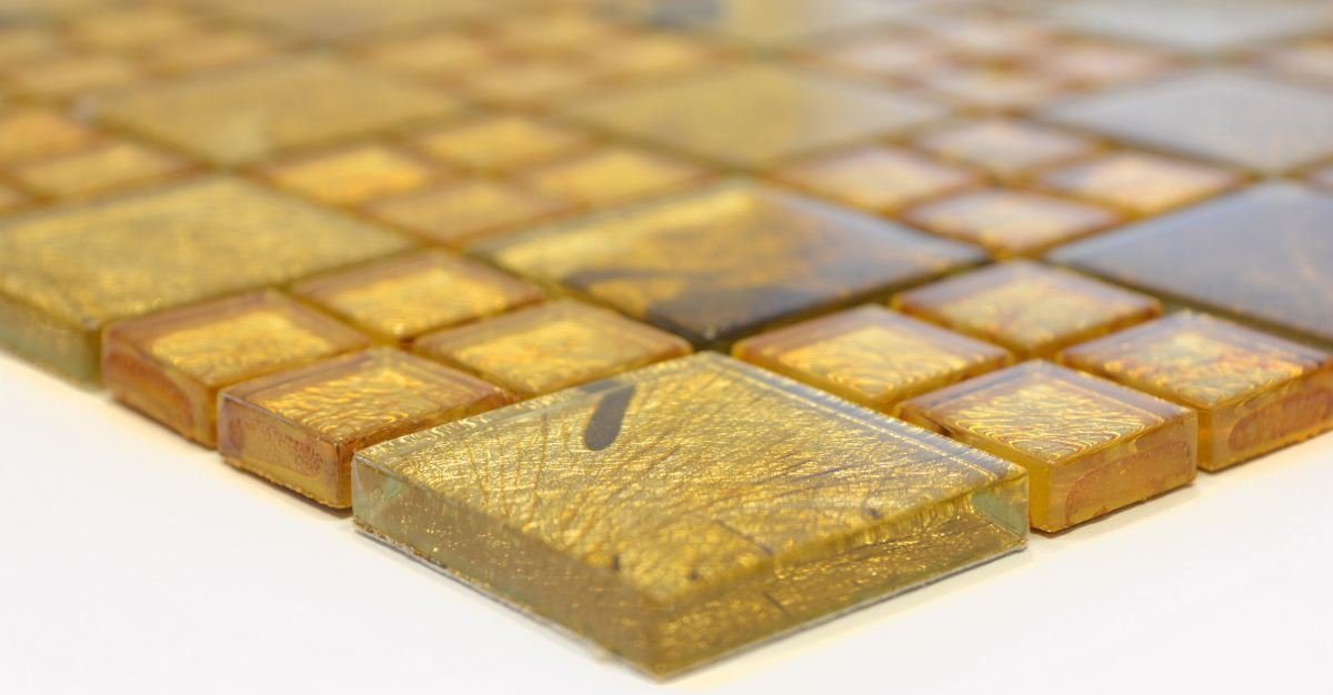 gold glänzend / Mosani Crystal Mosaikfliesen Glasmosaik 10 Mosaikfliesen Matten