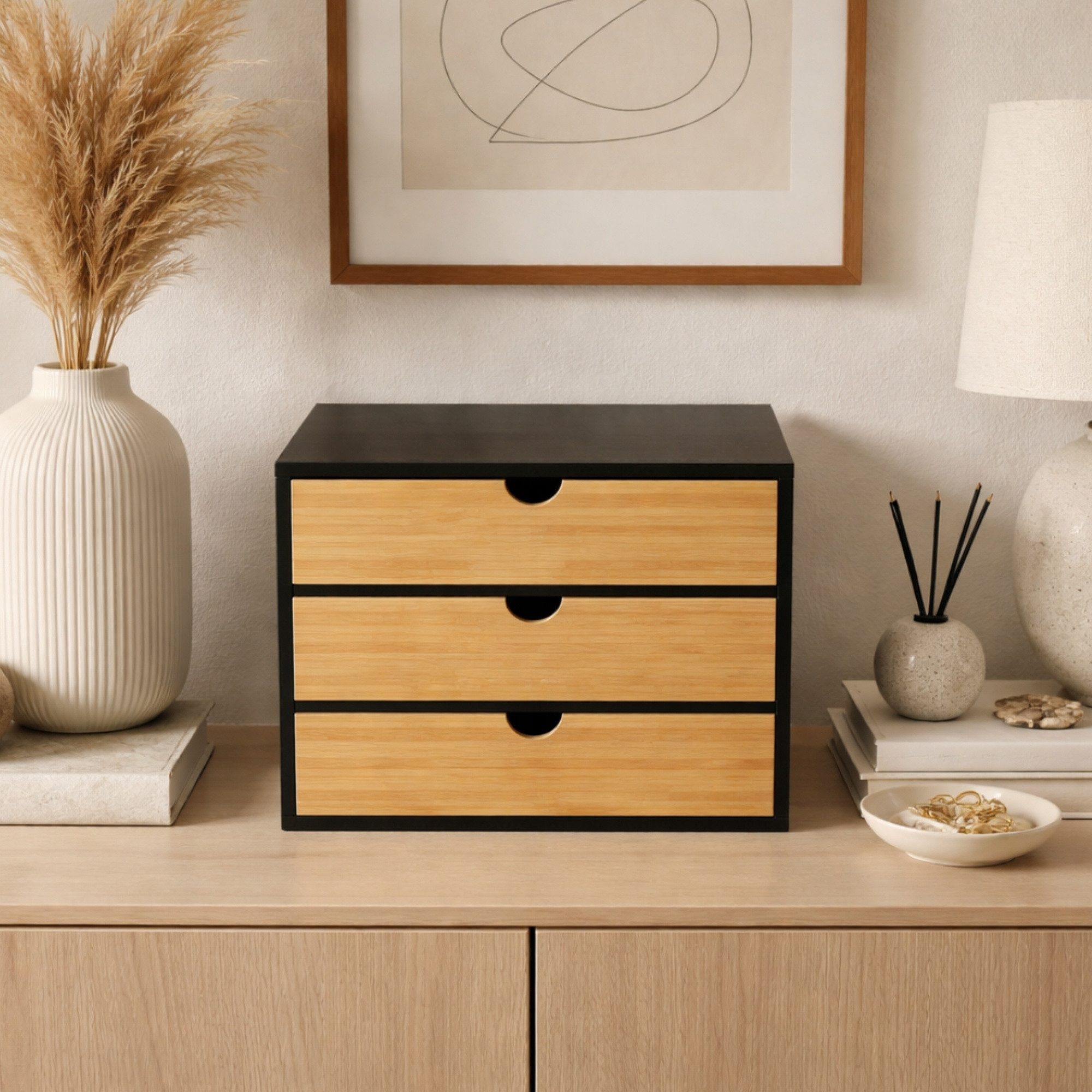 EDAXO Aufbewahrungsbox Bambus-Schreibtischorganizer mit Schubladen HEGO, 25 cm