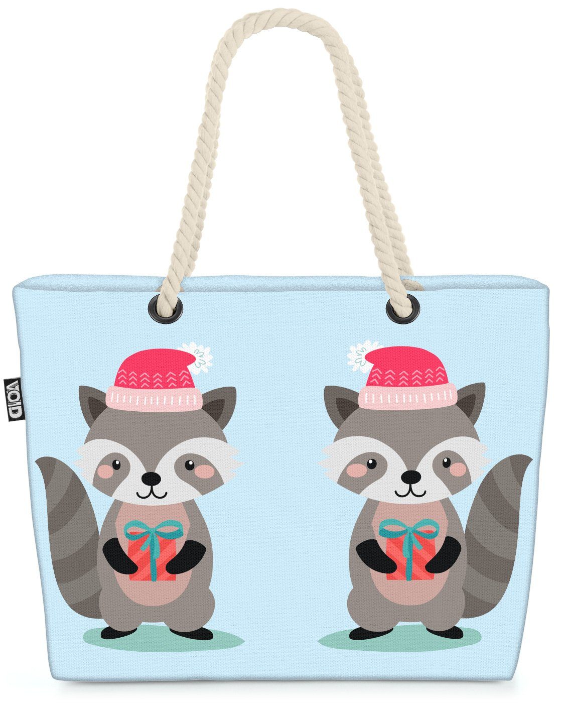 VOID Strandtasche (1-tlg), Waschbär Tierkinder Beach Bag Kinderzimmer Kinder Tiere Winter Weihnachten Tier