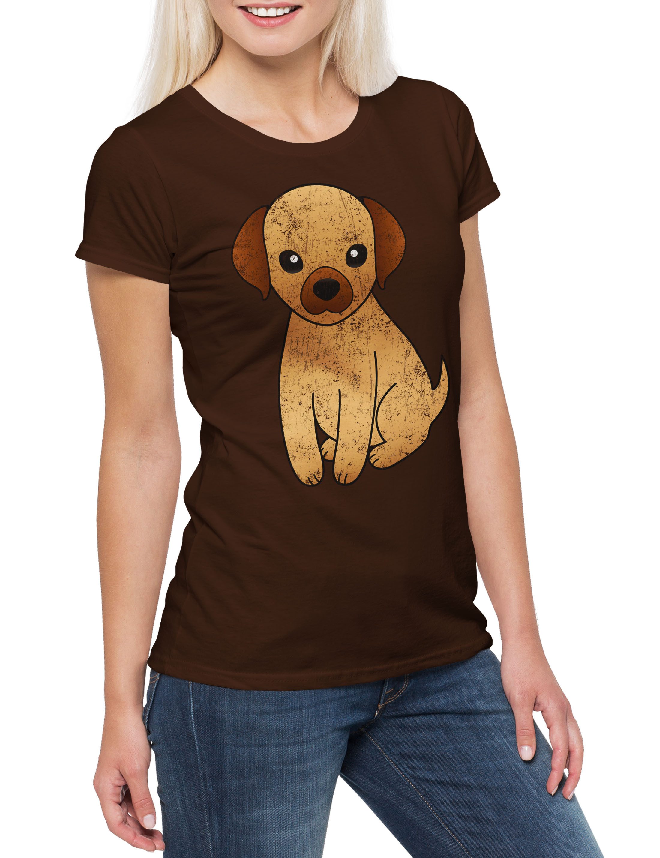 Print-Shirt Cartoon Dog I Damen T-Shirt Hund Hunde Love Liebe Gesicht Toon Comic