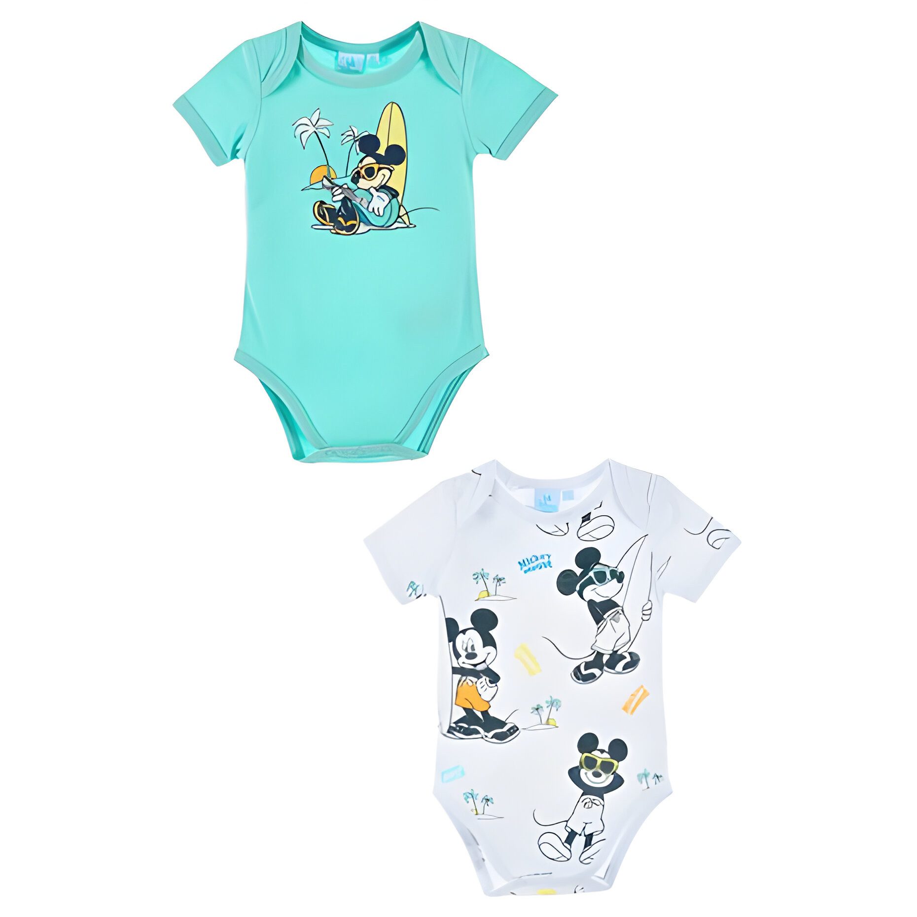 Disney Kurzarmbody Disney Mickey Maus Baby 2er Set kurzarm Body Strampler 100% Baumwolle, Gr. 68 bis 86