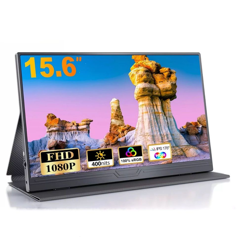 YI Portable Monitor 15,6 Zoll Tragbarer Mobiler IPS 1920x1080 FHD Portabler Monitor (40 cm/15.6 ", 1920x1080 px, Full HD, 2 ms Reaktionszeit, 60 Hz, LCD, Tragbarer Monitor mit Dual-Lautsprechern, USB-C, HDMI)