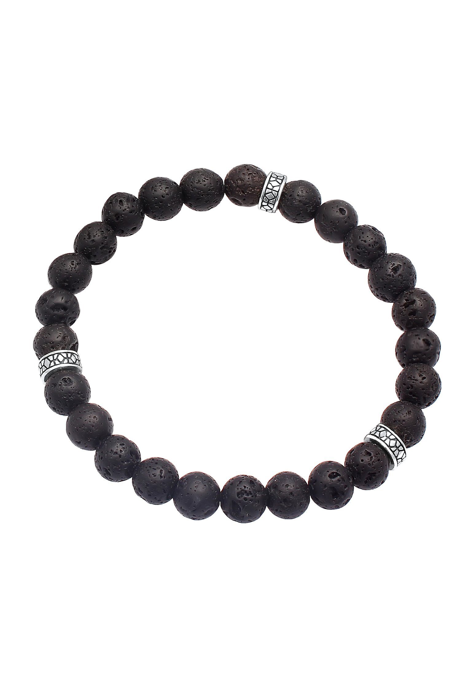 Kuzzoi Bead-Armband-Set Herren Lava Schwarz Vintage 925 Silber Oxidiert | Charm-Armbänder