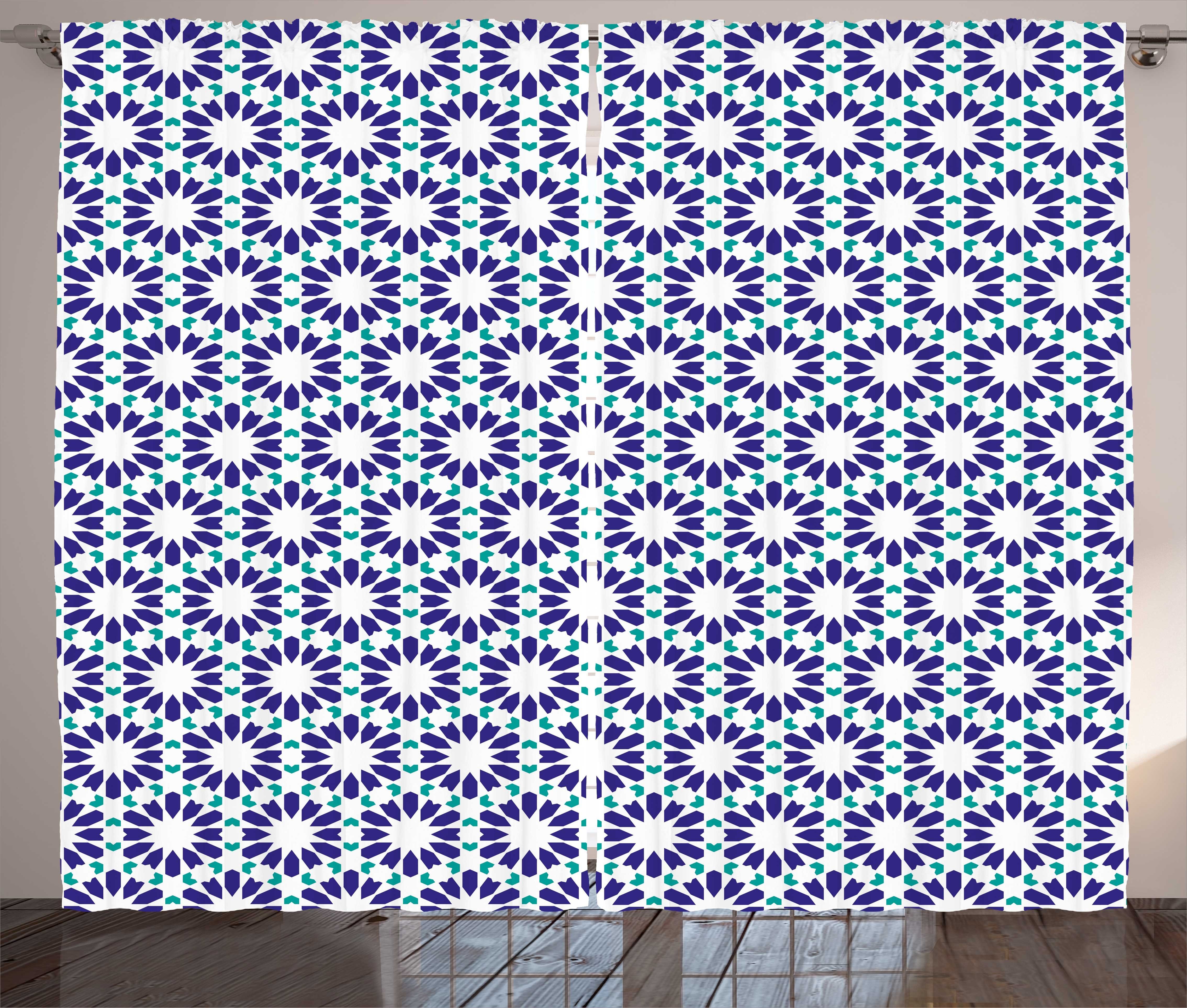 Gardine Schlafzimmer Kräuselband Vorhang mit Schlaufen und Haken, Abakuhaus, Mosaik Klassische marokkanische Design Kunst