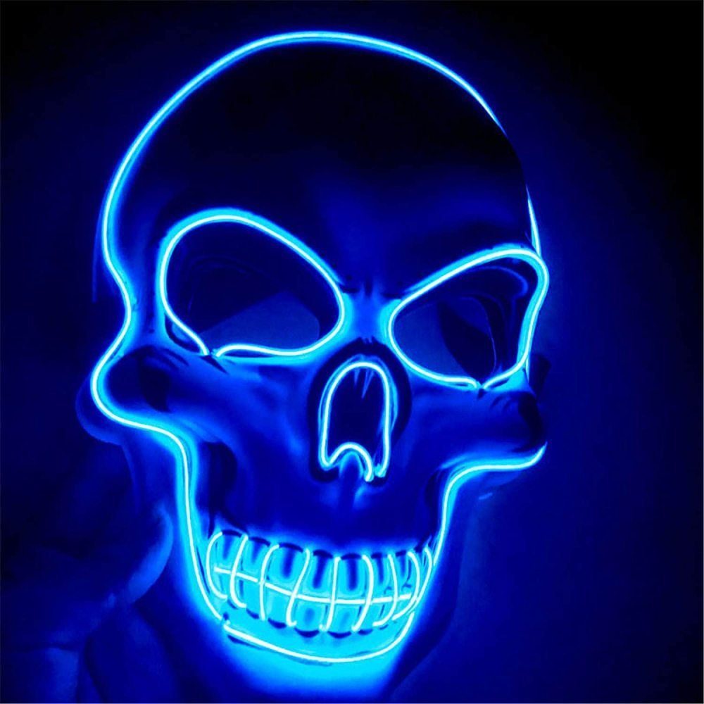 GelldG Dekoobjekt Halloween LED Maske, LED Skelett Maske leuchten für Halloween blau