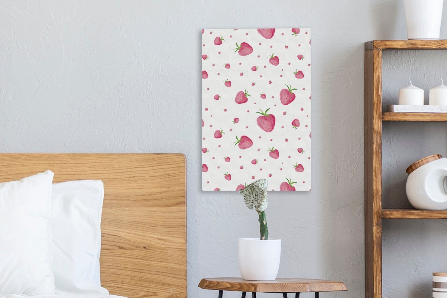 Leinwandbild 20x30 Zackenaufhänger, Erdbeere OneMillionCanvasses® (1 - Weiß fertig Aquarell, bespannt Gemälde, Leinwandbild St), - Obst cm inkl. -
