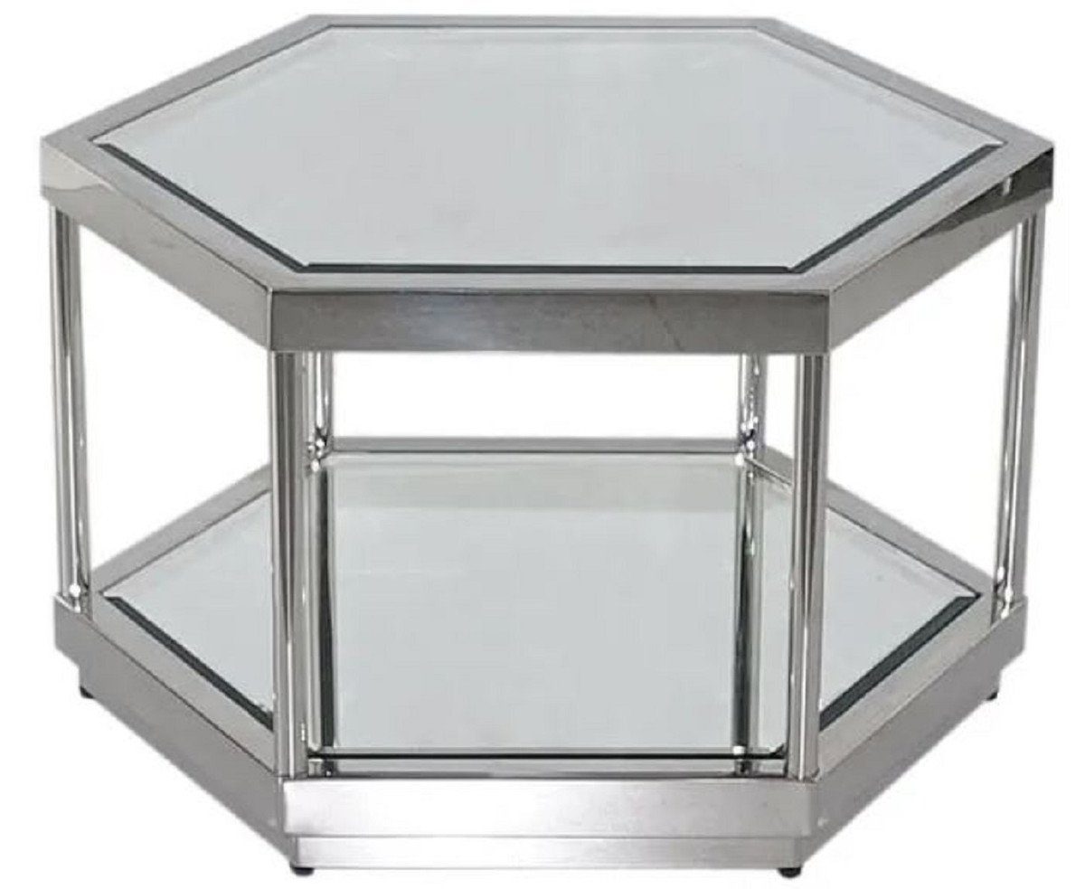 Casa Padrino Couchtisch Luxus Couchtisch Silber 60 x 52 x H. 36 cm - 6 eckiger Metall Wohnzimmertisch mit Glasplatten - Möbel - Luxus Möbel