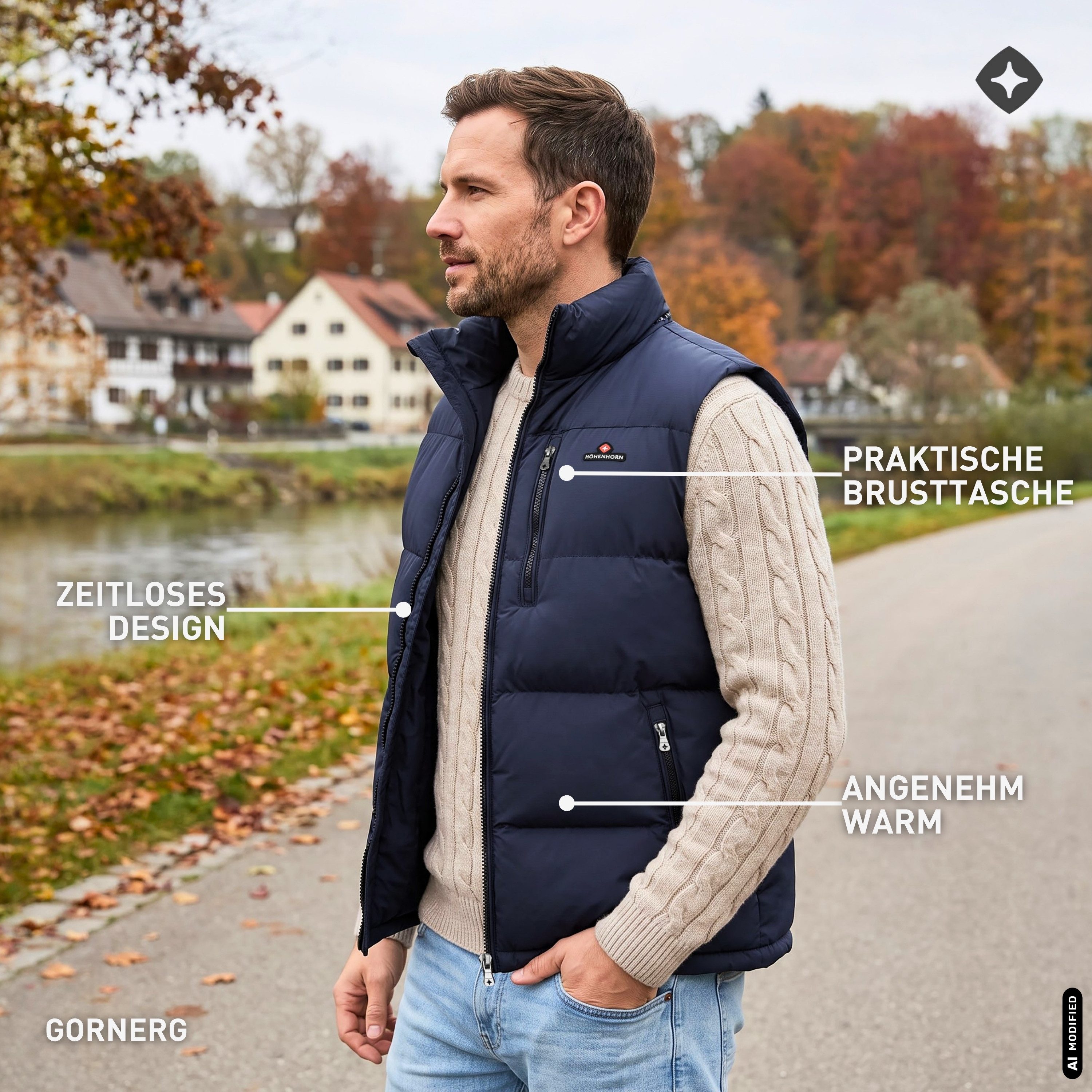 Höhenhorn Steppweste Gornerg Herren Weste Winter Gefütterte Winterjacke für Männer – Bild 4 von 5