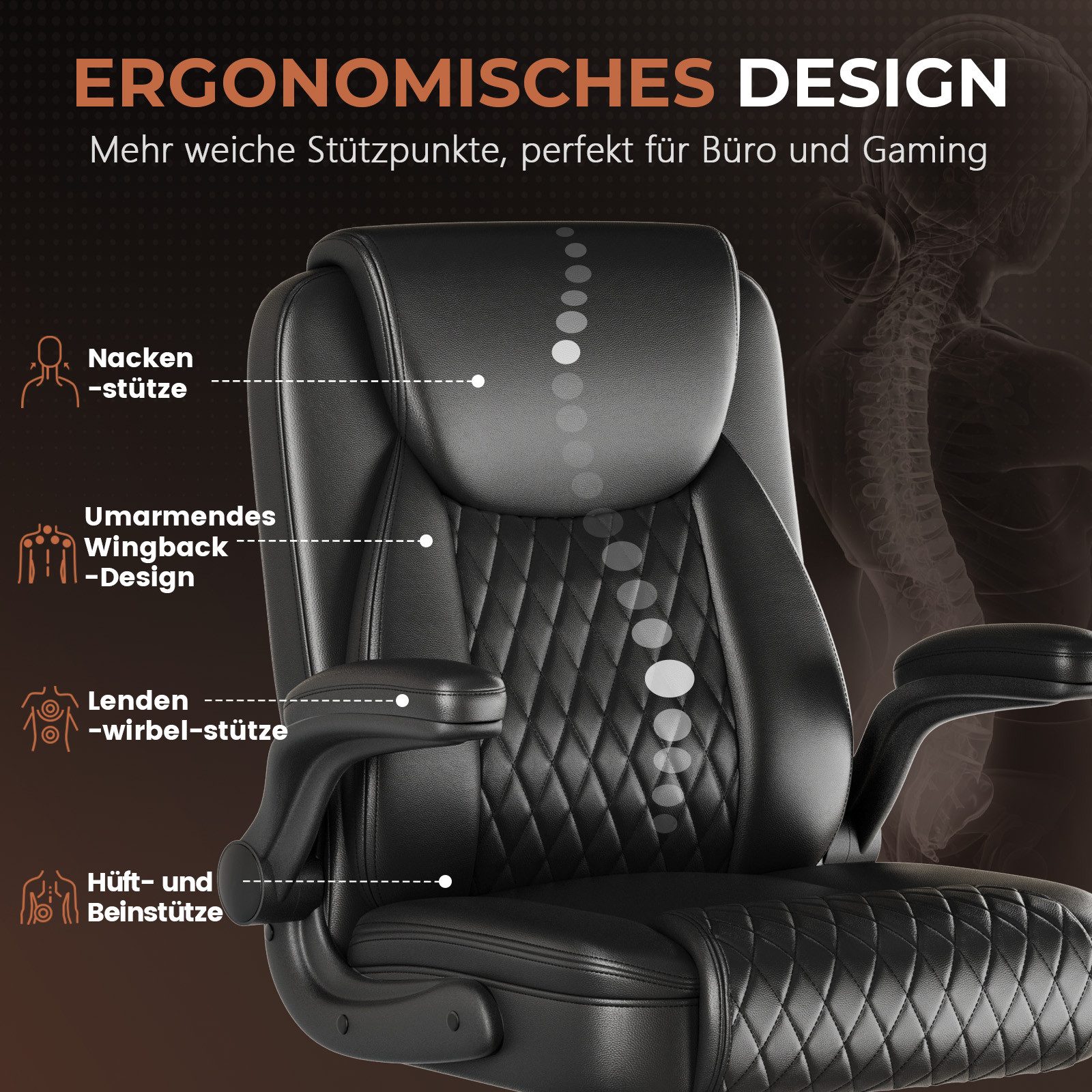 COMHOMA Chefsessel Bürostuhl Schreibtischstuhl höhenverstellbar mit hohe Rückenlehne (Packung), Wippmechanik Ergonomisches Design mit gepolsterten Armlehnen
