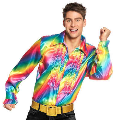 Boland T-Shirt Schlagerstar Rüschenhemd regenbogen 70er Jahre Hemd für die Extraportion Pomp in der Disco