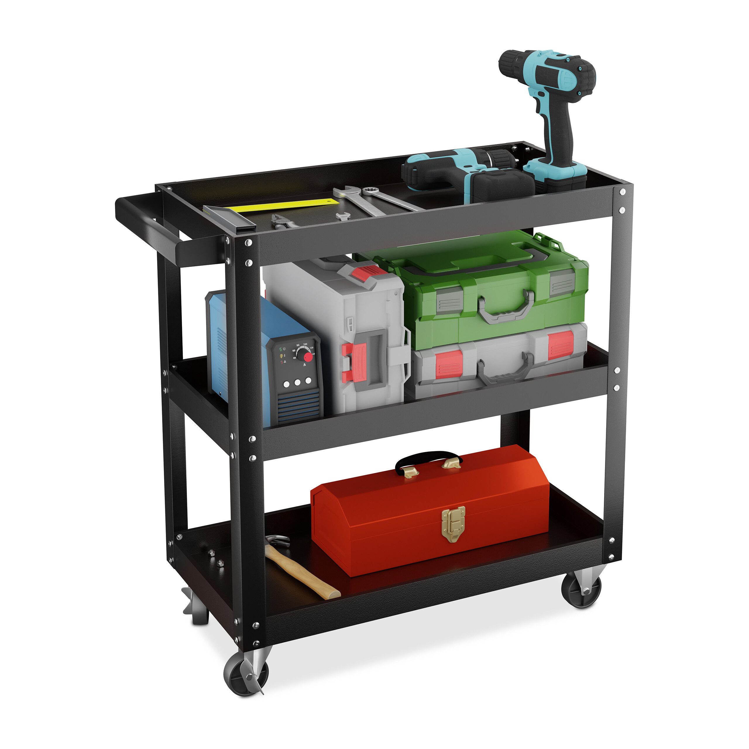 relaxdays Werkstattwagen mit 3 Ebene, schwarz, max. Traglast:100 kg, schwarz
