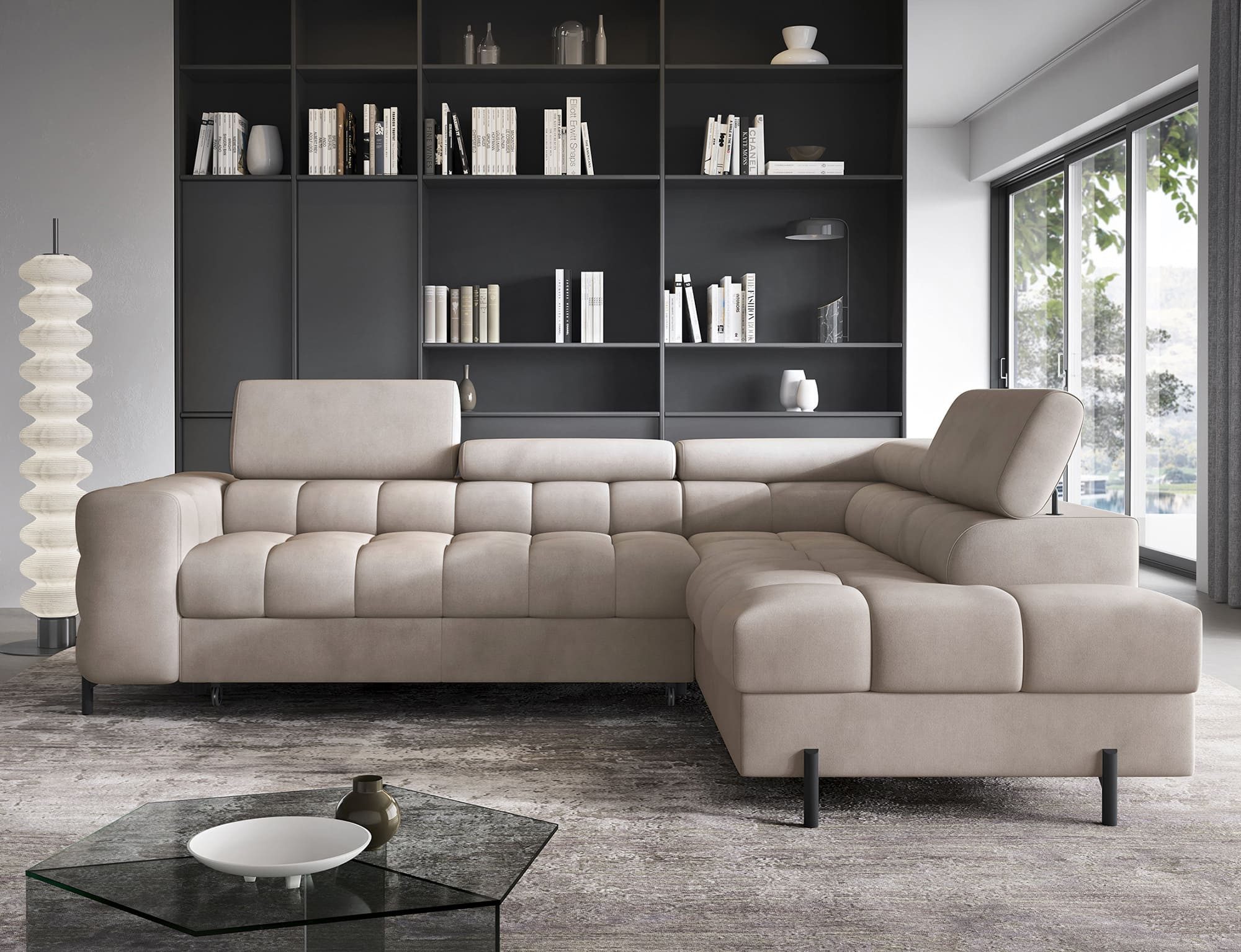 MOEBLO Ecksofa Ferrucio, modernes Schlafsofa mit Bettkasten & verstellbaren Kopfstützen, Wohnlandschaft mit Schlaffunktion, Eckcouch Wohnlandschaft Sofa mit Ottomane Eckgarnitur Polsterecke, (BxHxT):276 x 72–93 x 200 cm