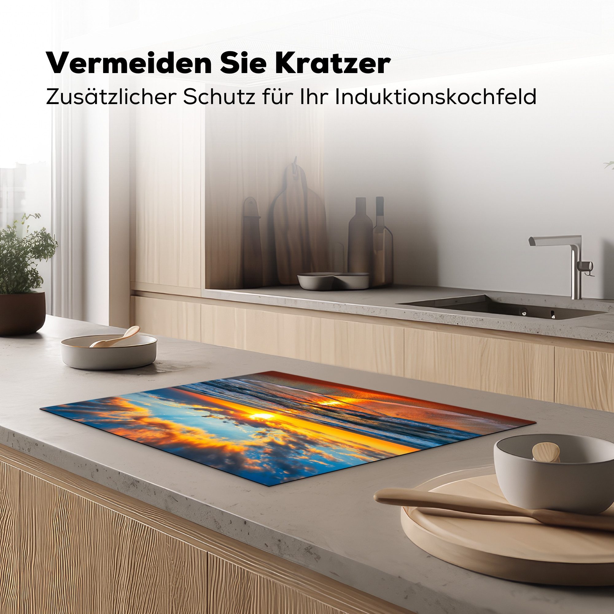MuchoWow Herd-Abdeckplatte Sonne - Strand - Meer - Sonnenuntergang, Vinyl, (1 tlg), Küche Herdabdeckung Ceranfeld Induktionsfeld Vinyl, 65x50 cm