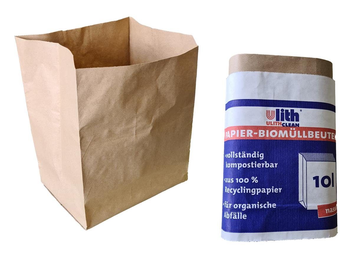 Ulith Müllbeutel Papier-Biobeutel 10 Liter, Zubehör für Bio Müll, Abfallbeutel Mülltüte Tüte Beutel Bag Sack Säcke Abfalltüte