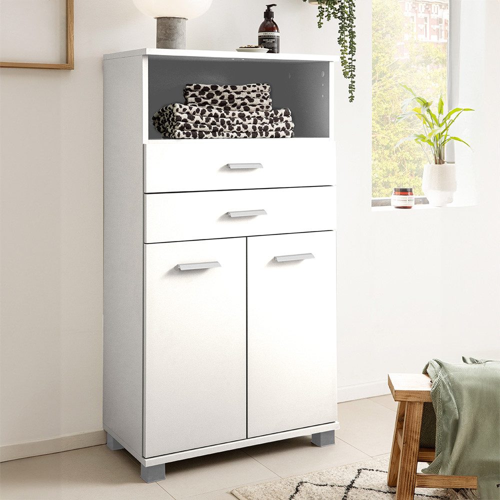 Lomadox Highboard PROVIDENCE-80, in weiß matt, 2 Schubladen, 2-türig, modern