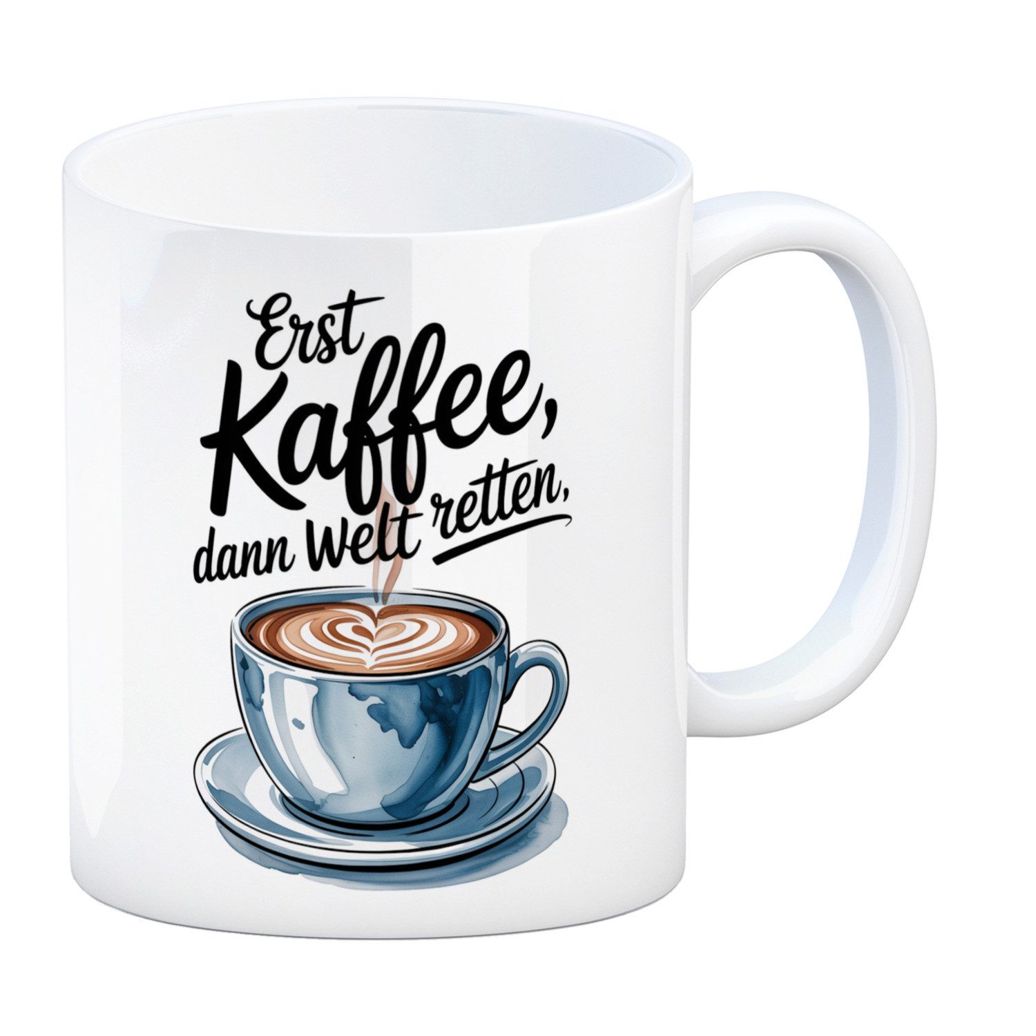speecheese Tasse Erst Kaffee, dann Welt retten Herz Kaffee Kaffeebecher
