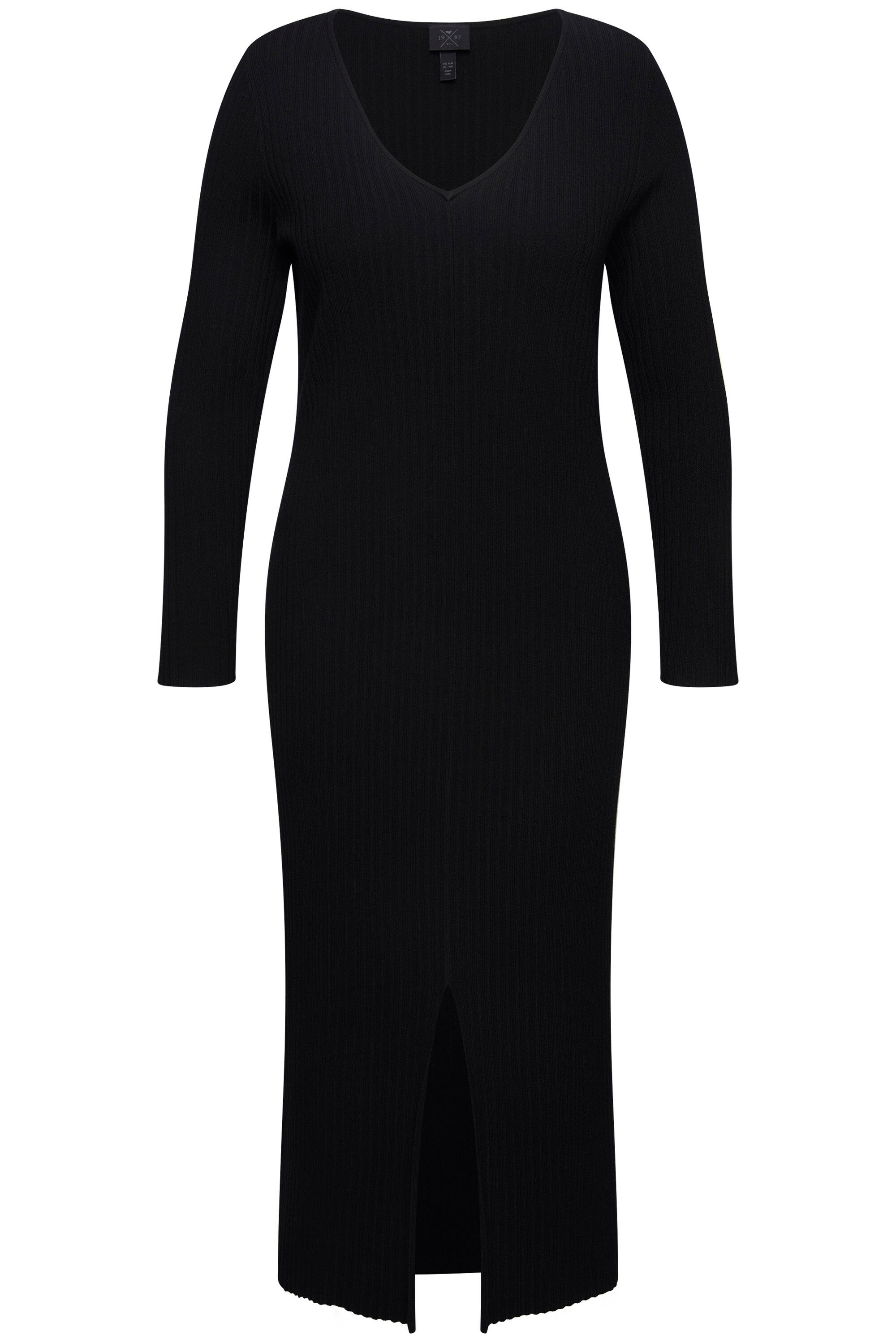 Ulla Popken Jerseykleid Maxi-Strickkleid Rippstrick Slim V-Ausschnitt günstig online kaufen
