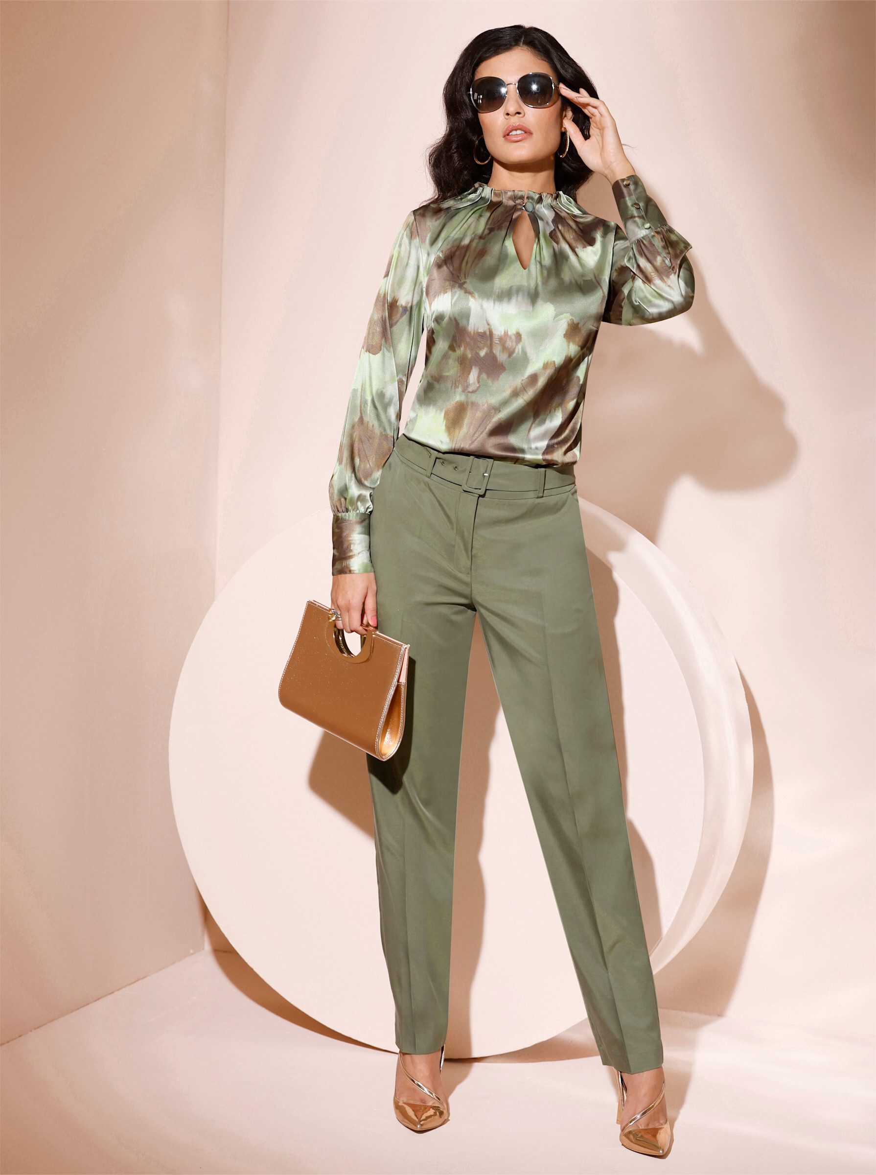 creation L Klassische Bluse Satin-Bluse Langarm