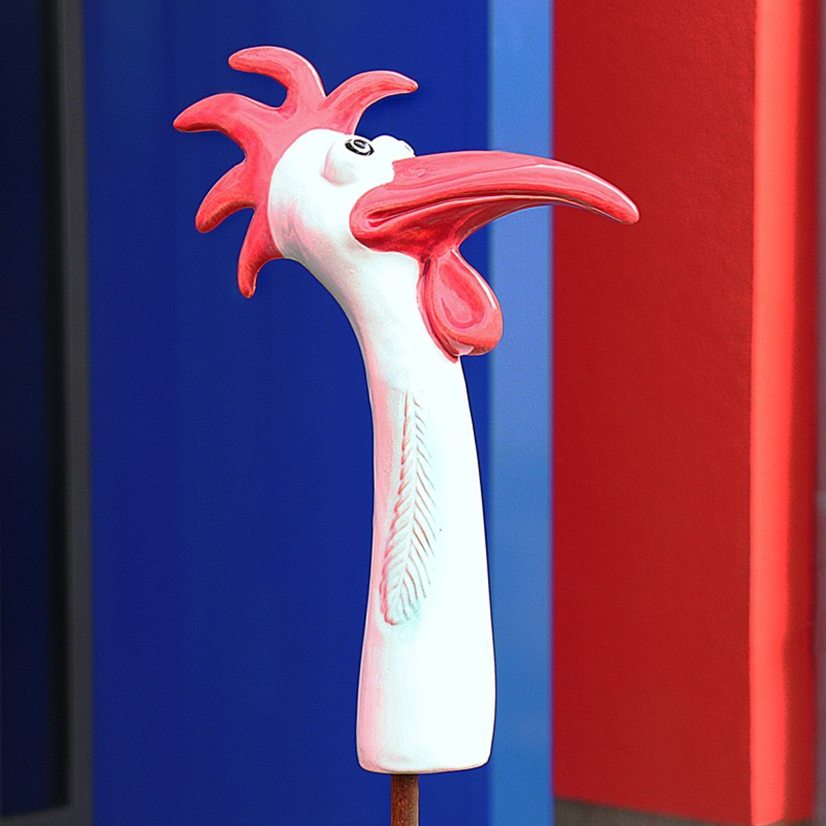 Hahn-Hals Keramik-Vogel (Stück) Gartenfigur rotem Tangoo mit Schnabel, weiß Tangoo