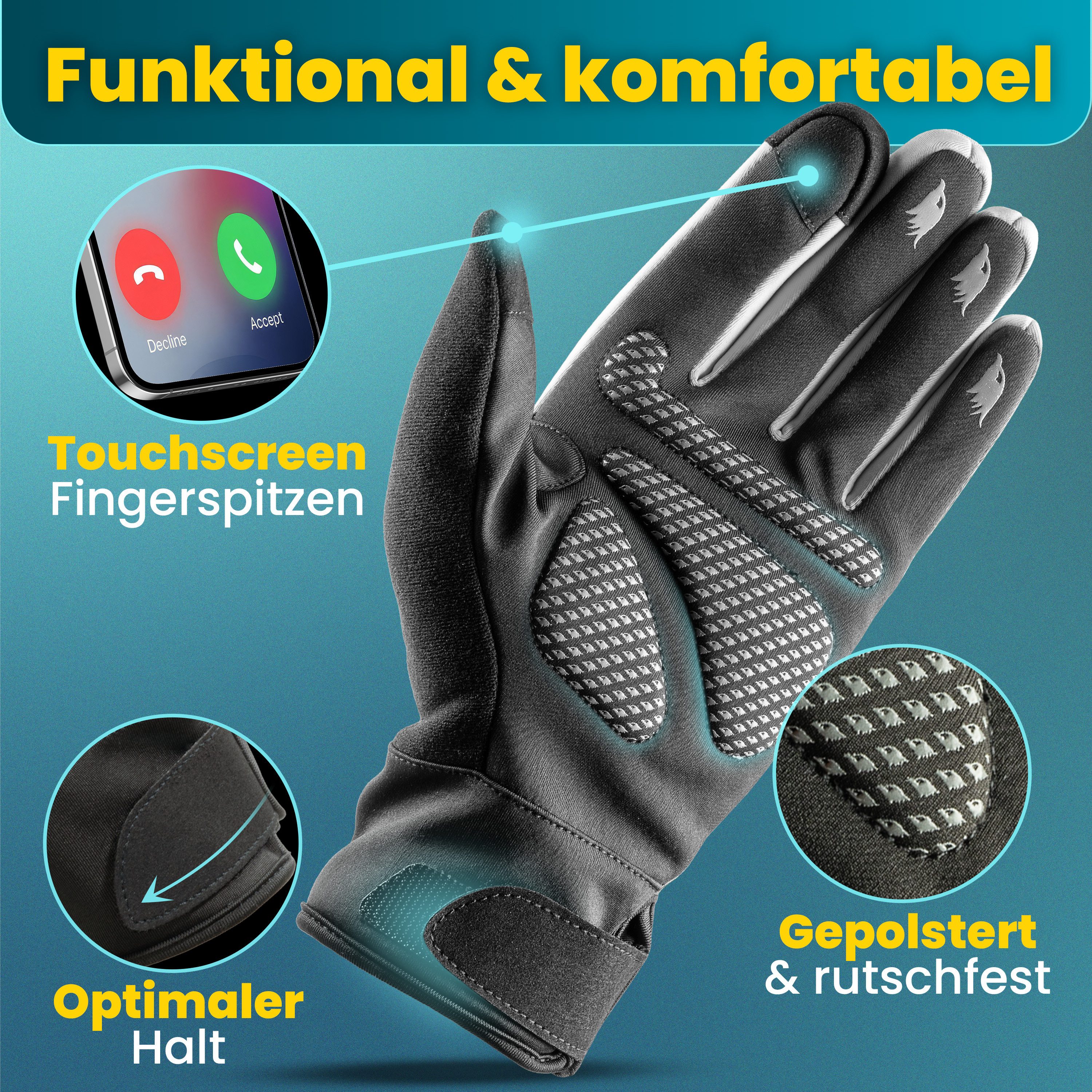 Valkental Fahrradhandschuhe Winterhandschuhe & Übergangshandschuhe mit Touchscreen Funktion atmungsaktiv, winddicht & wasserdicht – Bild 2 von 5