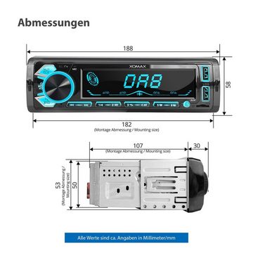 XOMAX XM-RD287 Autoradio mit DAB+ plus, Bluetooth, 2x USB, SD, AUX, 1 DIN Autoradio