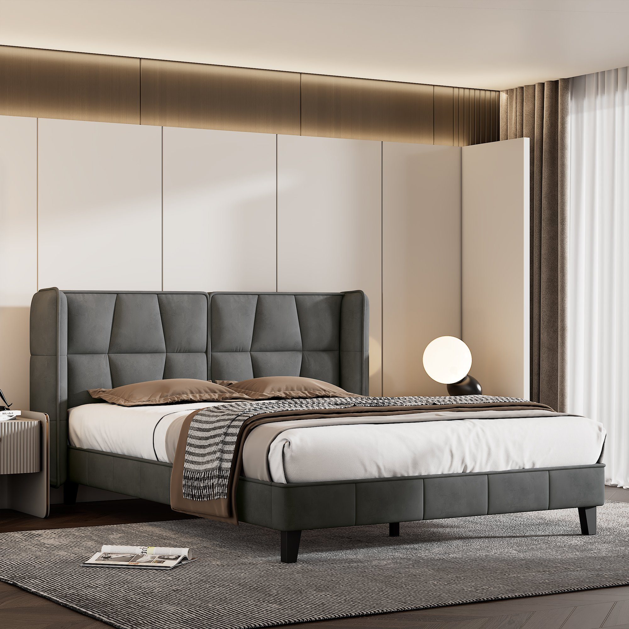 Flieks Polsterbett, Doppelbett mit Lattenrost und Kopfteil Samt 140x200cm günstig online kaufen