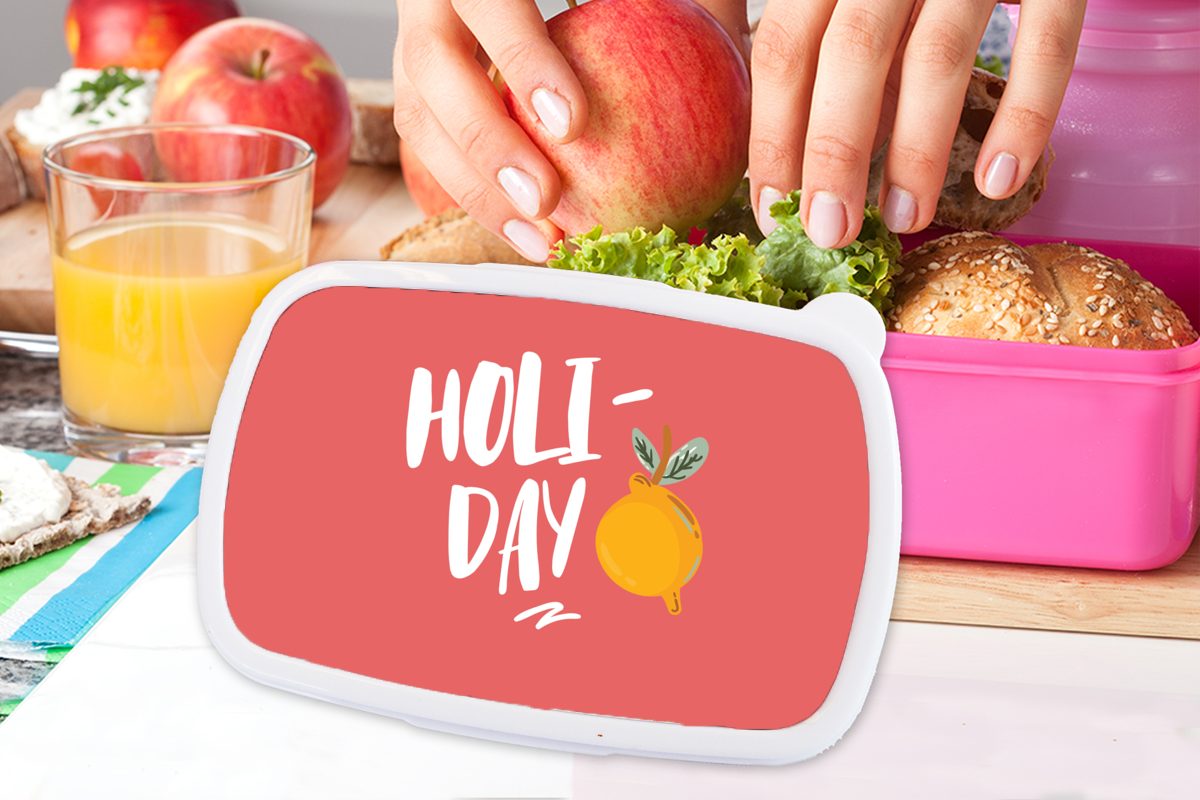 MuchoWow Lunchbox Kunststoff, - Obst Kunststoff Mädchen, - Brotdose Zitrone, rosa für Sommer Kinder, Erwachsene, Snackbox, Brotbox (2-tlg)