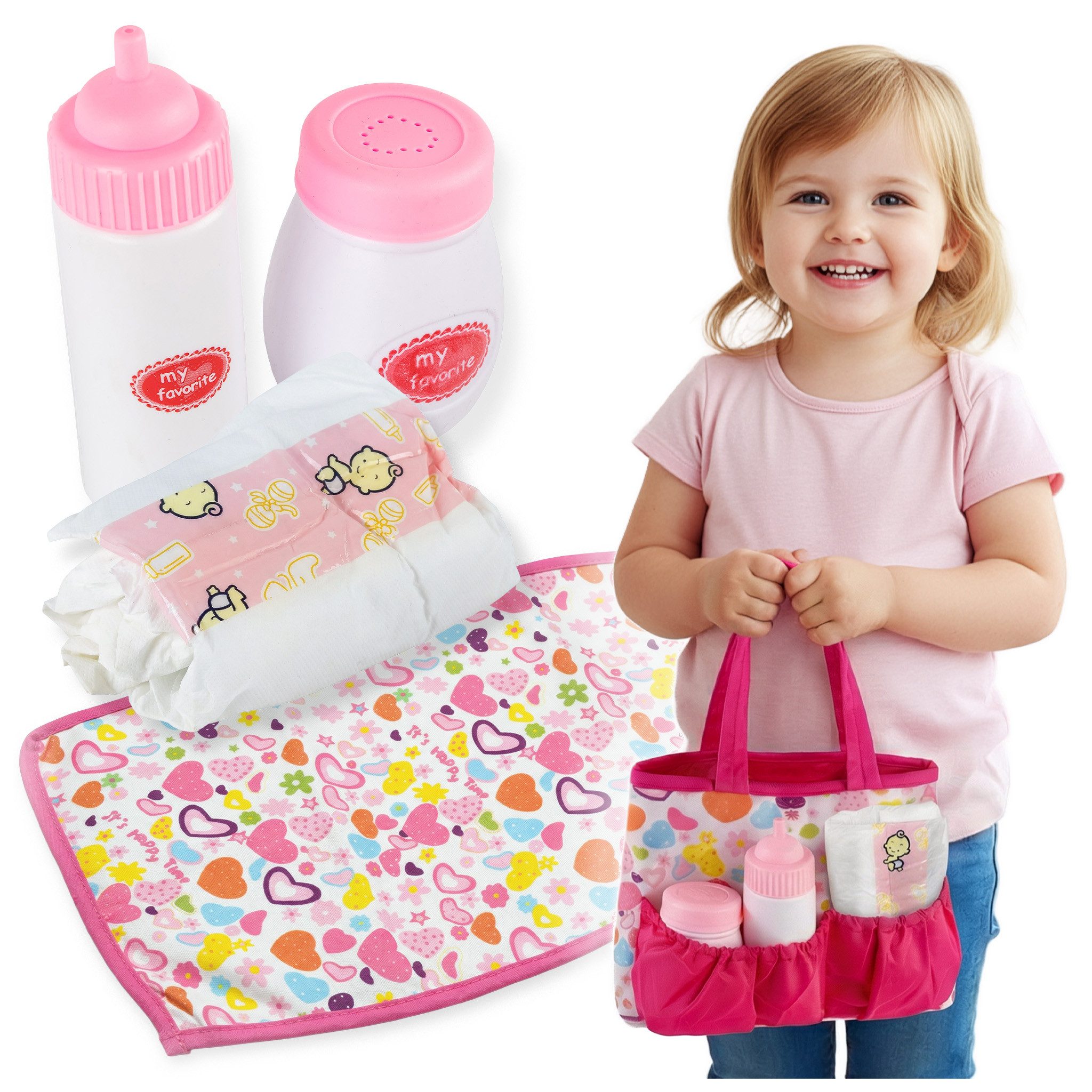 Kinderplay Dolls & Strollers Puppen Accessoires-Set Puppen Pflegeset mit Tasche – realistisches Rollenspiel Zubehör, (Set)