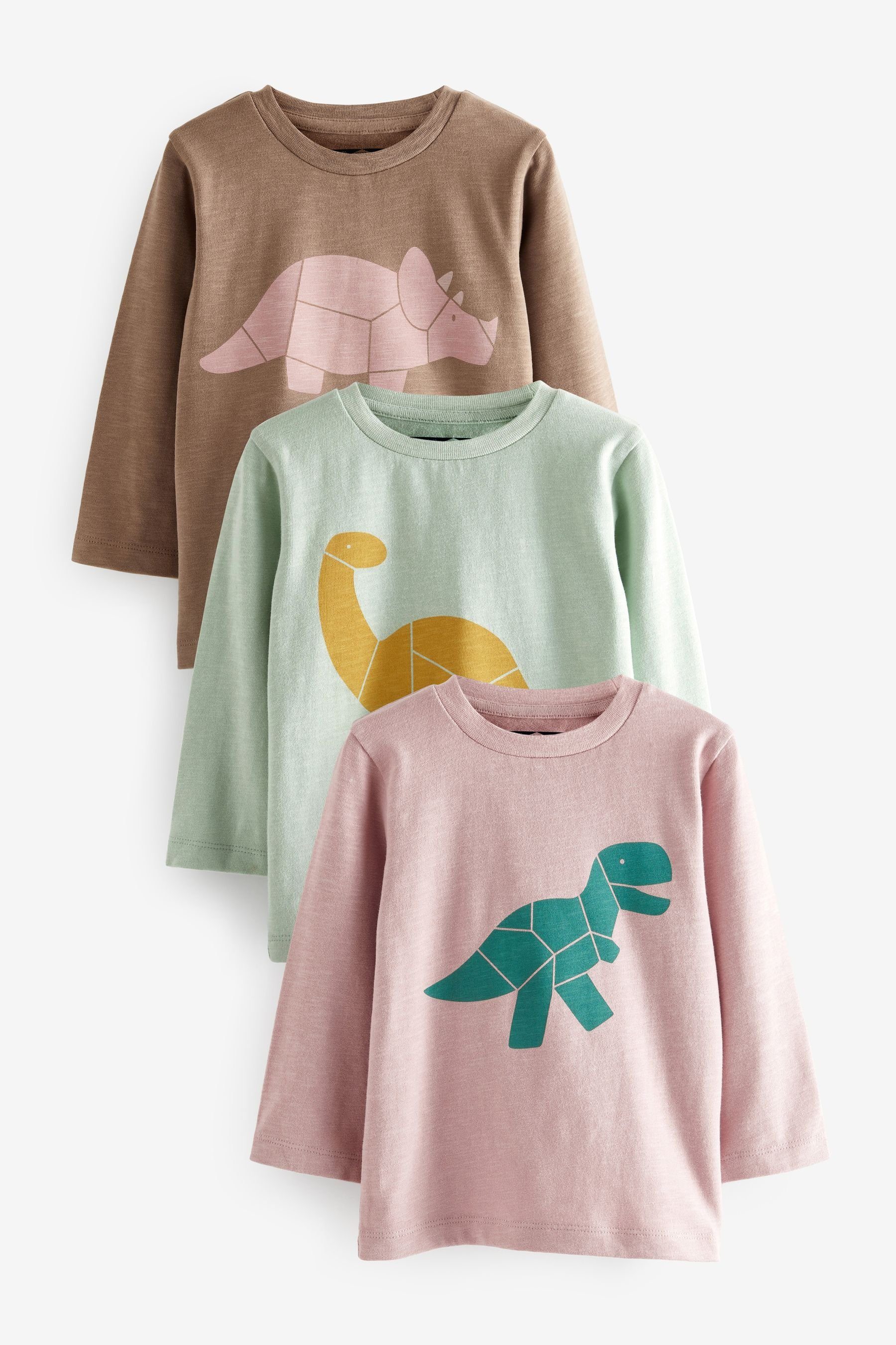 Next Langarmshirt Langarm-Shirt mit Dinosaurier-Design im 3er-Pack (3-tlg)