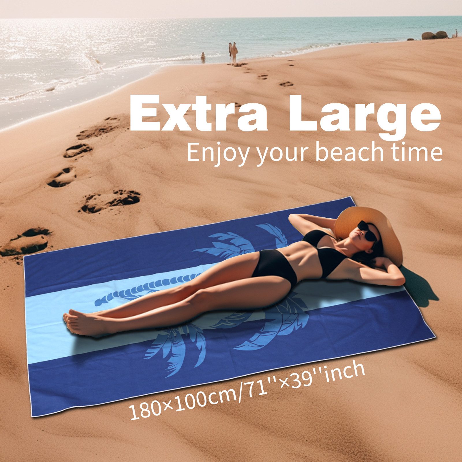 Fintie Strandtücher Mikrofaser Strandtuch XXL 180*100cm leicht & schnelltrocknend Handtuch, Sandfrei Stranddecke mit Band Groß Badetuch für Strand Schwimmen Sport